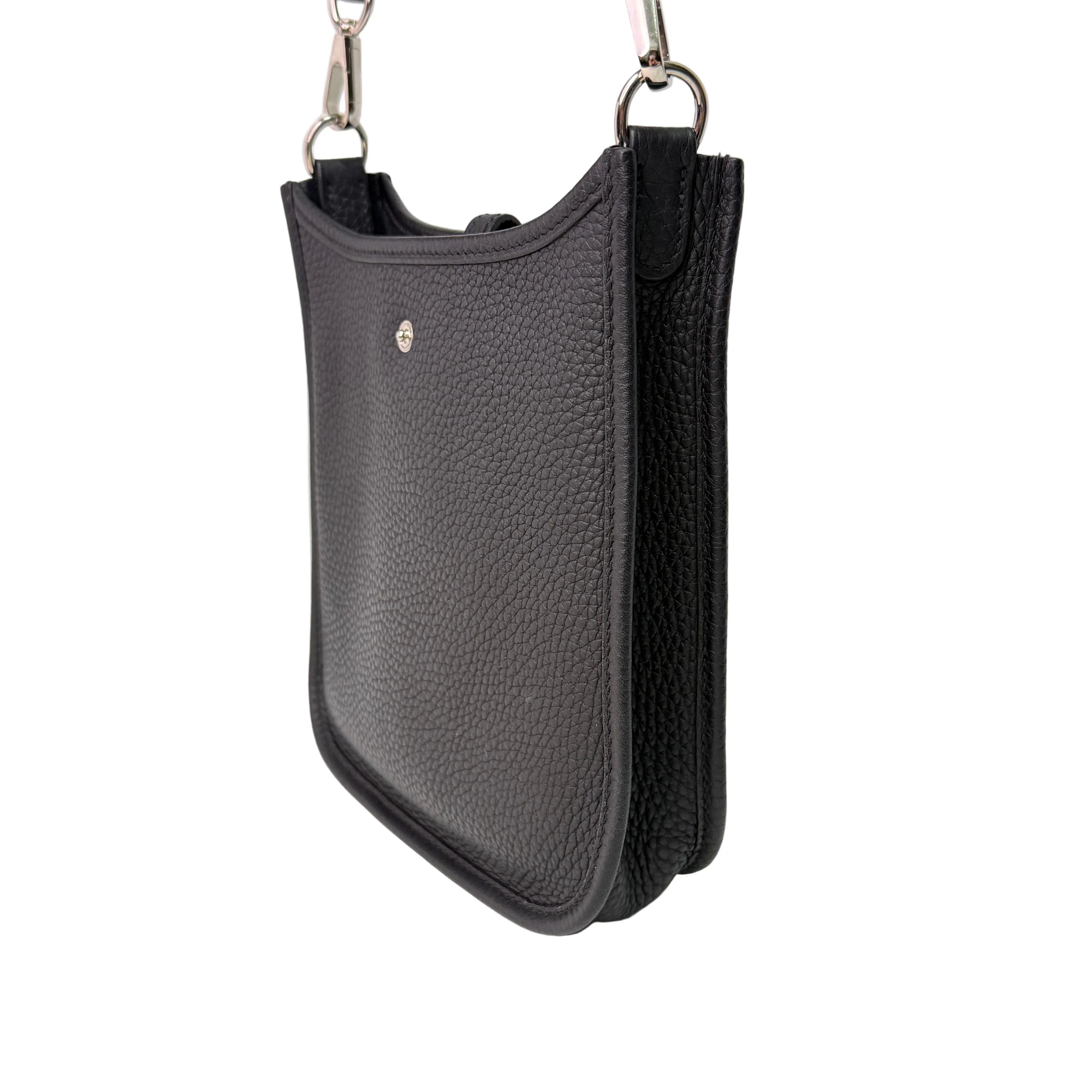 Hermes Evelyn Mini Crossbody Bag Clemence Leather Black - Lost Designer