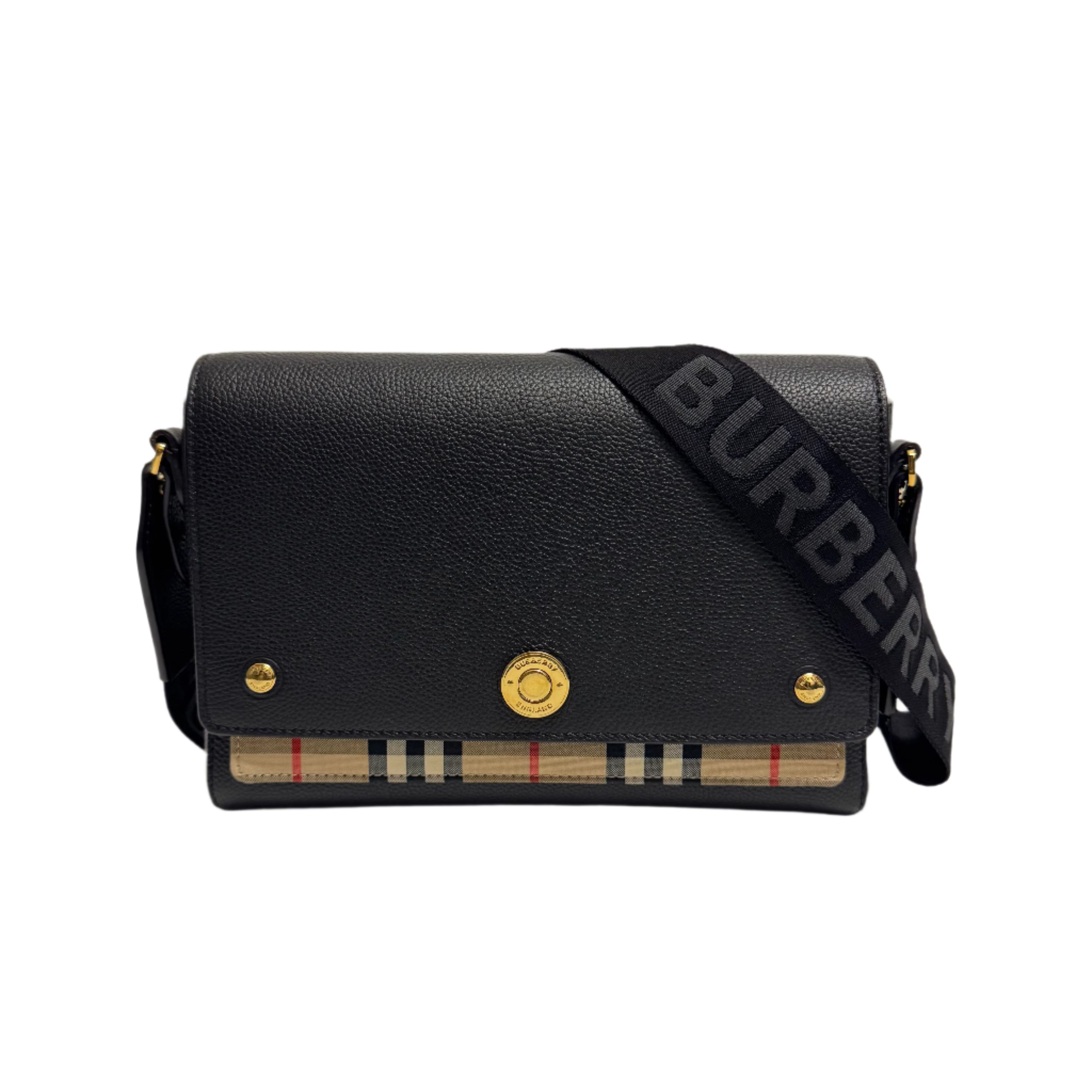 Burberry Grainy Calfskin Check Note Crossbody Bag Black