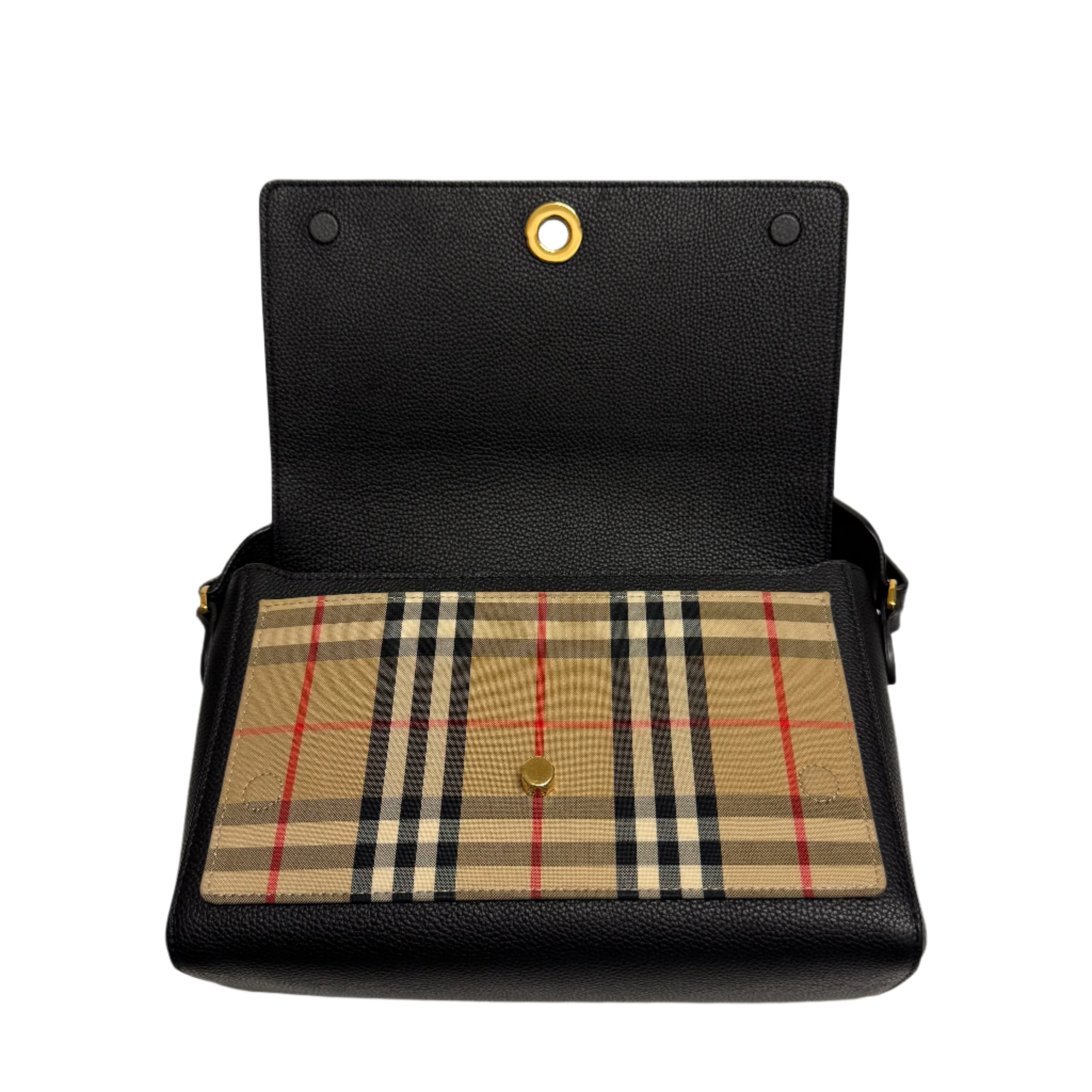Burberry Grainy Calfskin Check Note Crossbody Bag Black