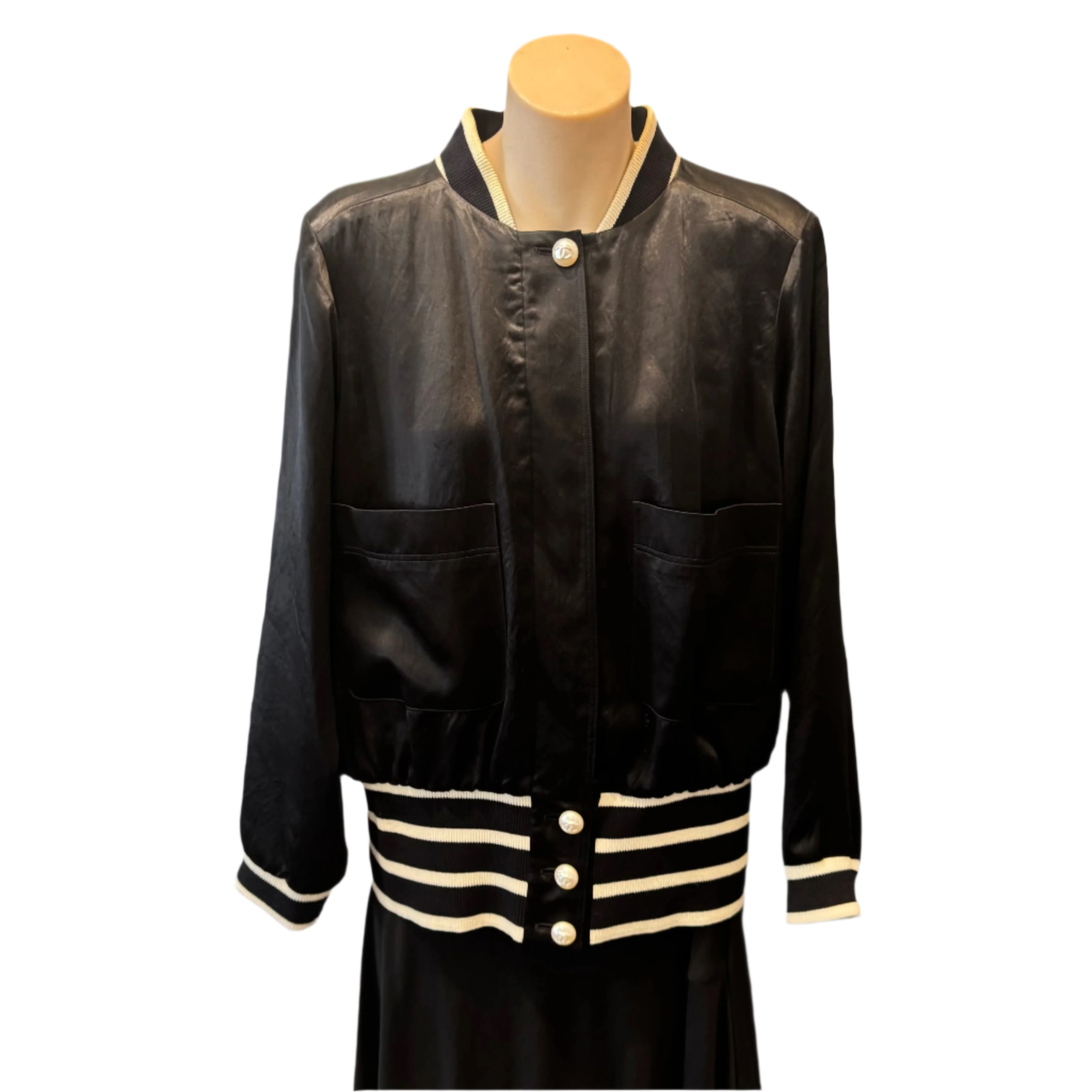 Chanel Bomber Striped Jacket Black Size 44