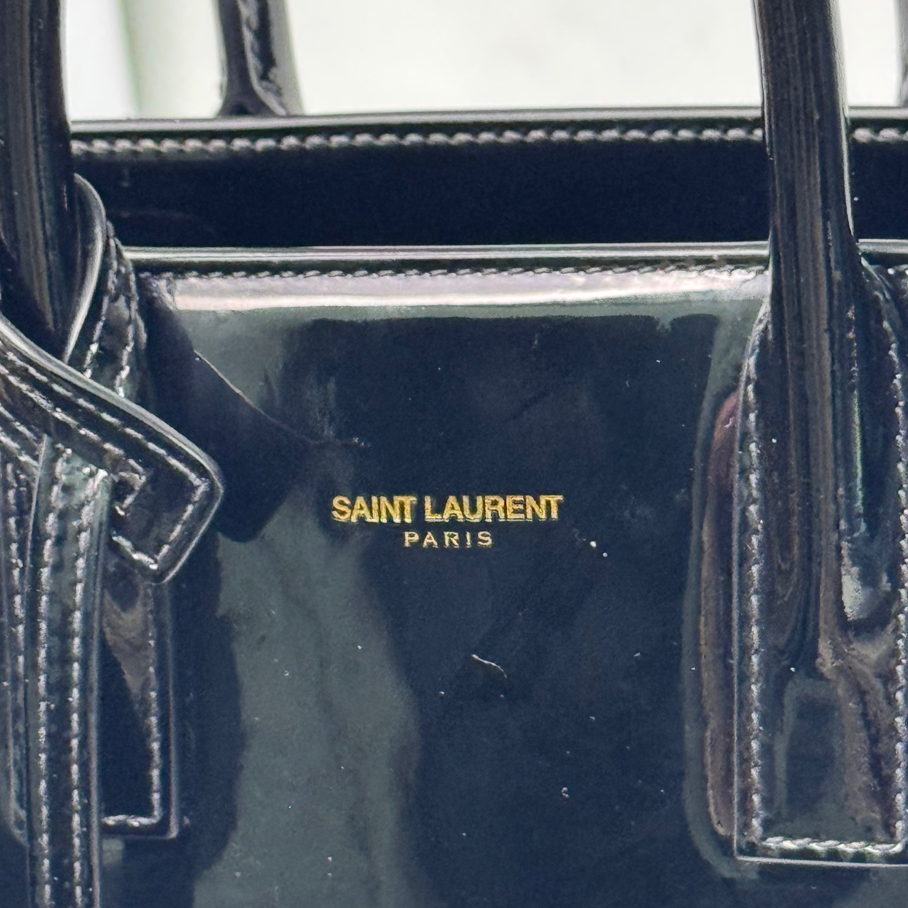 Saint Laurent Sac De Jour Handbag Patent Leather Black