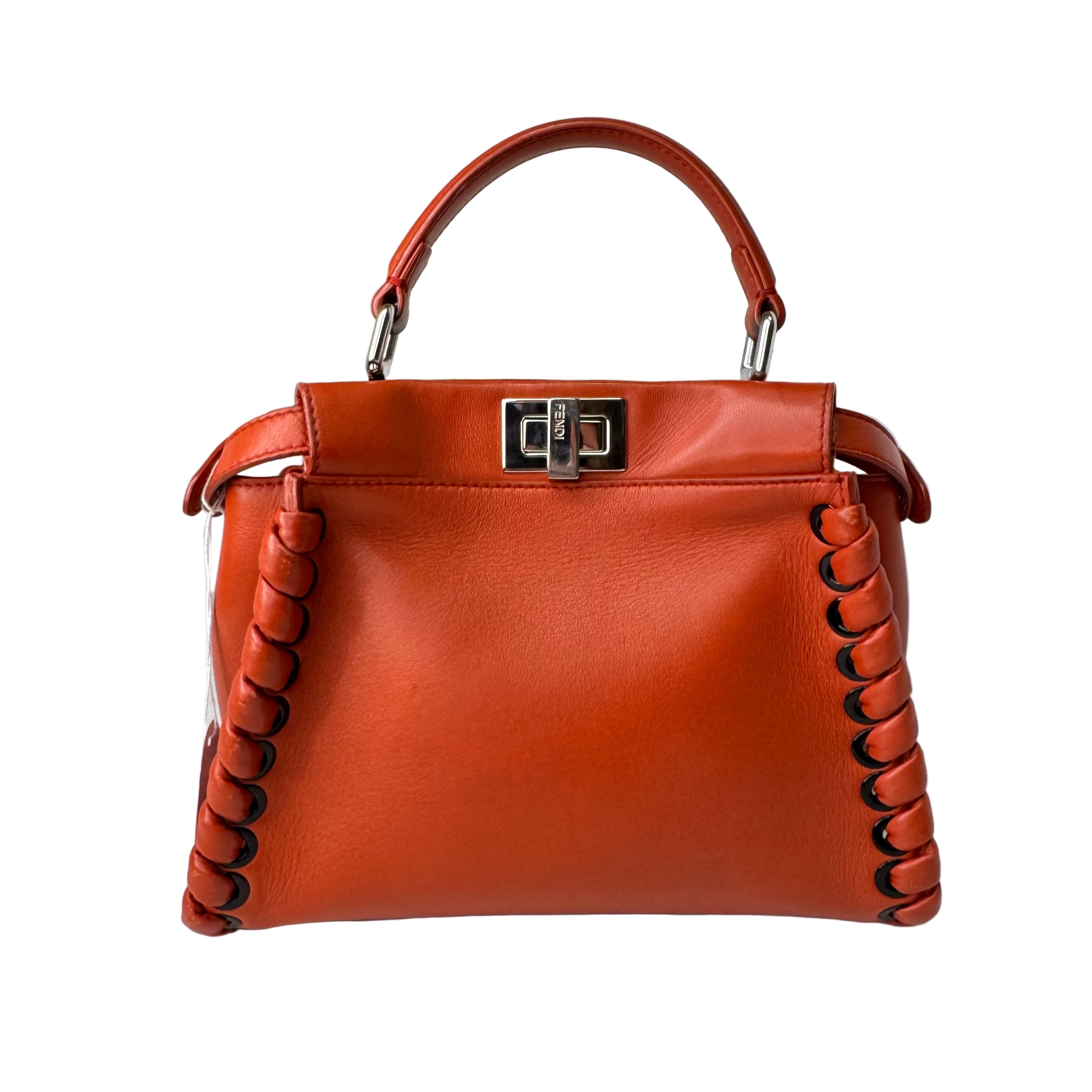 Fendi Mini Whipstitch Peekaboo Bag Leather Red