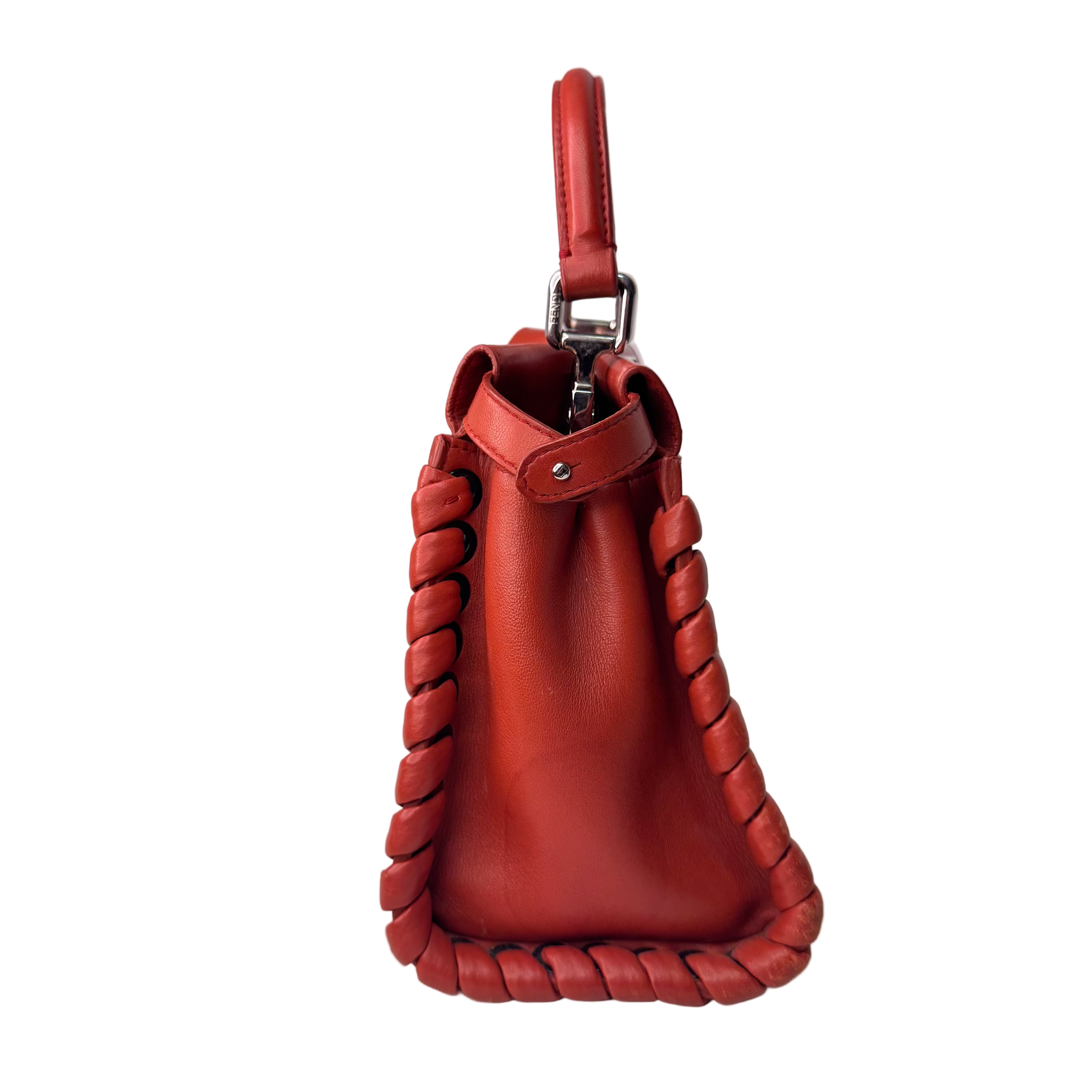 Fendi Mini Whipstitch Peekaboo Bag Leather Red