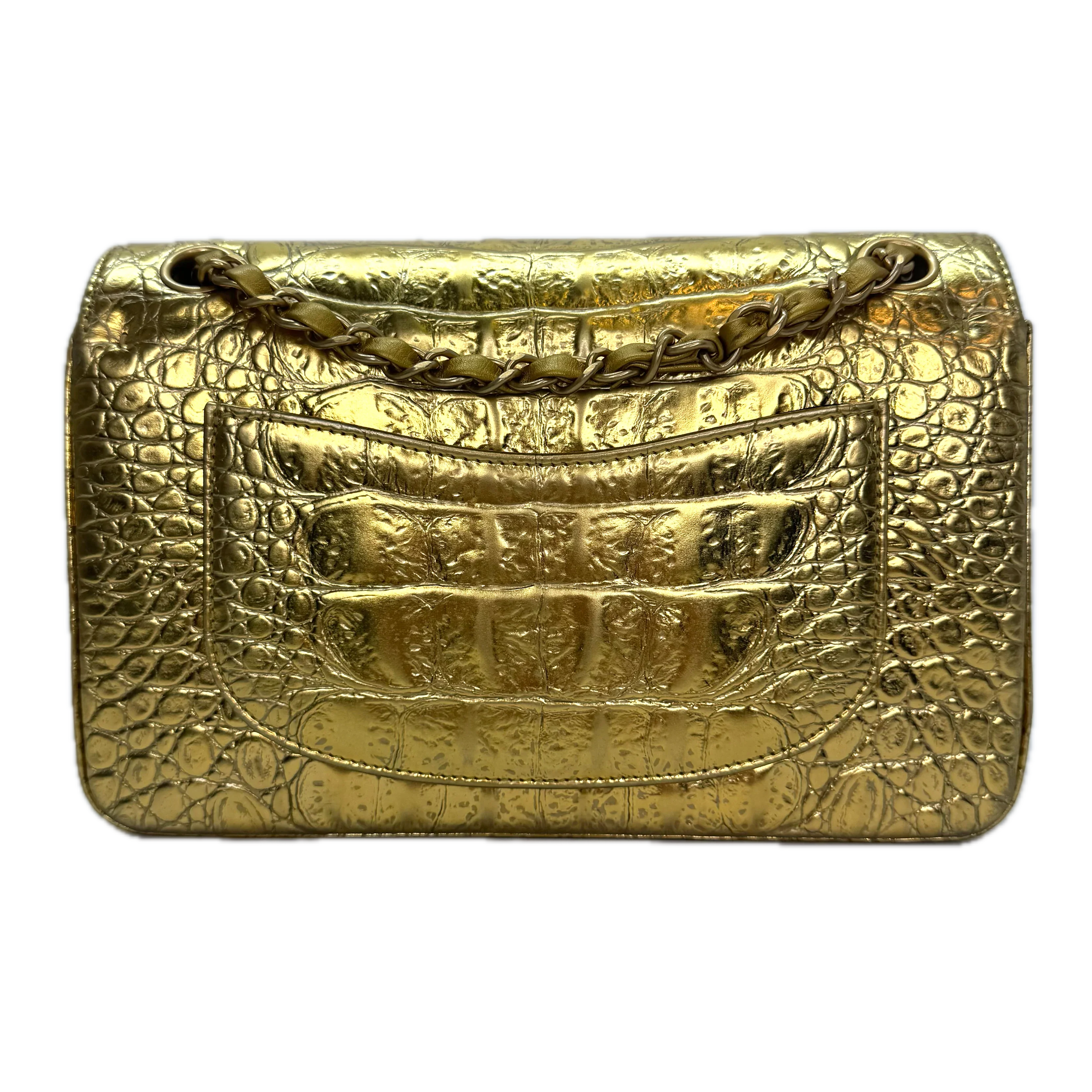 Chanel Double Flap Gold Egyptian Fall 2019 Medium embossed Crocodile Bag - Lost Designer