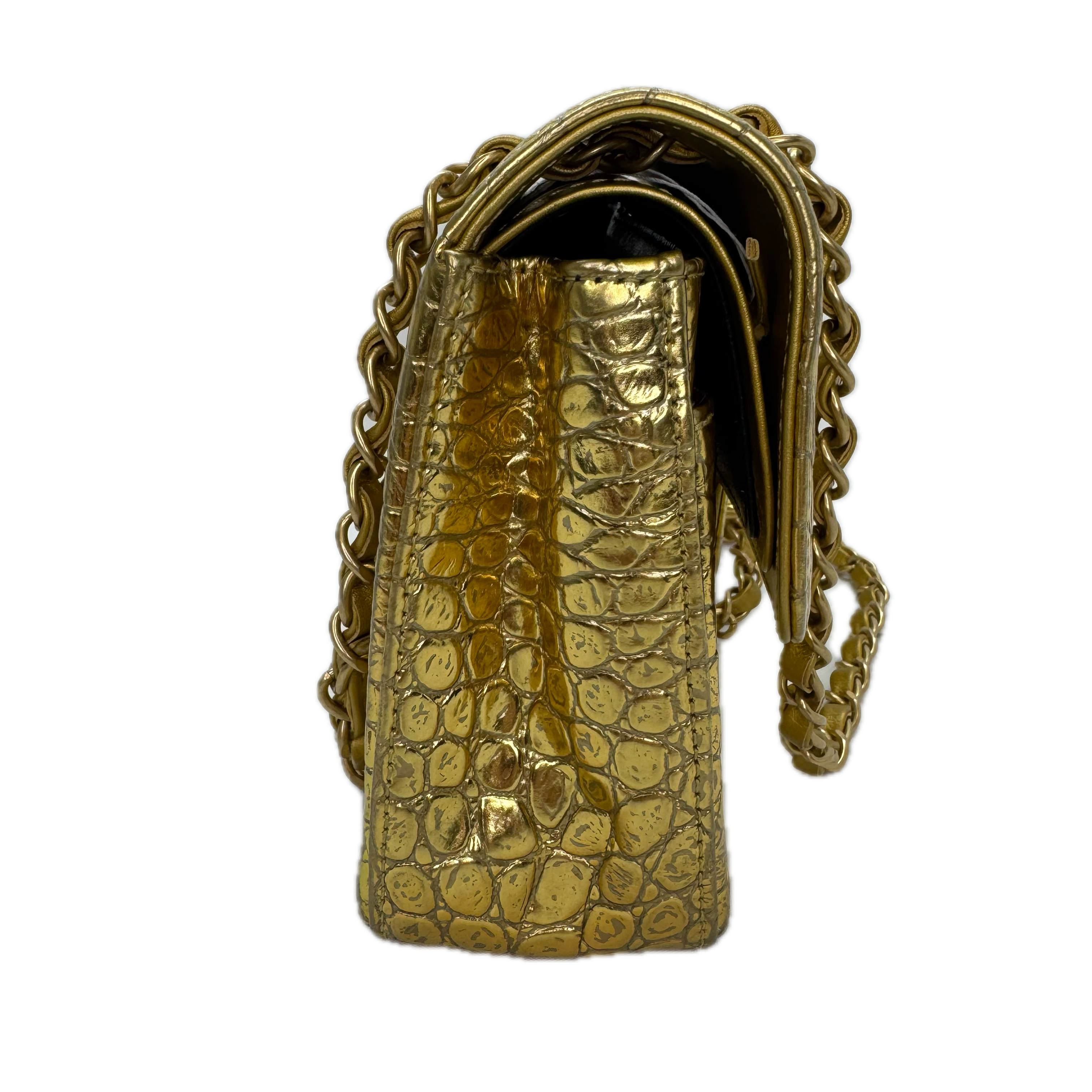 Chanel Double Flap Gold Egyptian Fall 2019 Medium embossed Crocodile Bag
