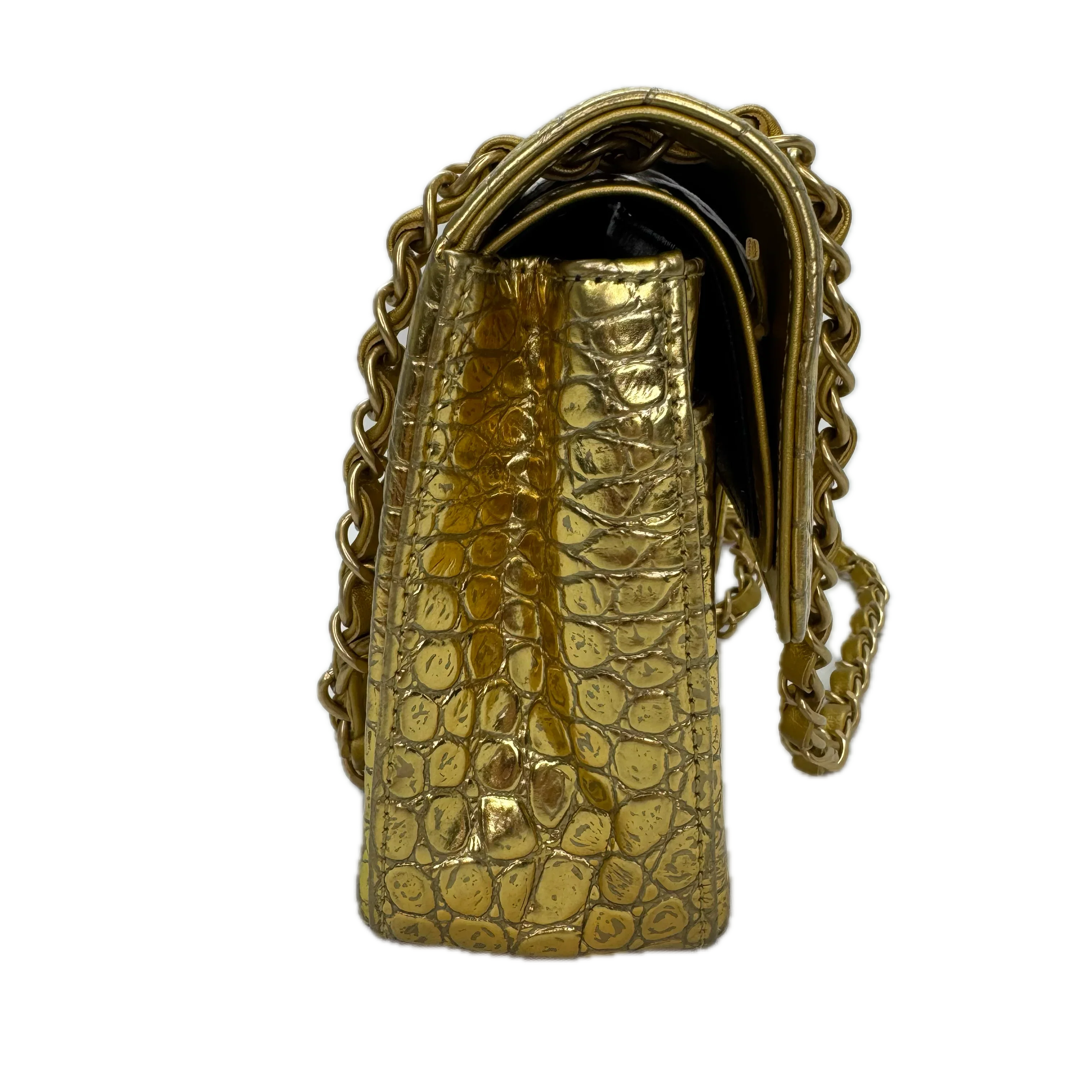 Chanel Double Flap Gold Egyptian Fall 2019 Medium embossed Crocodile Bag - Lost Designer