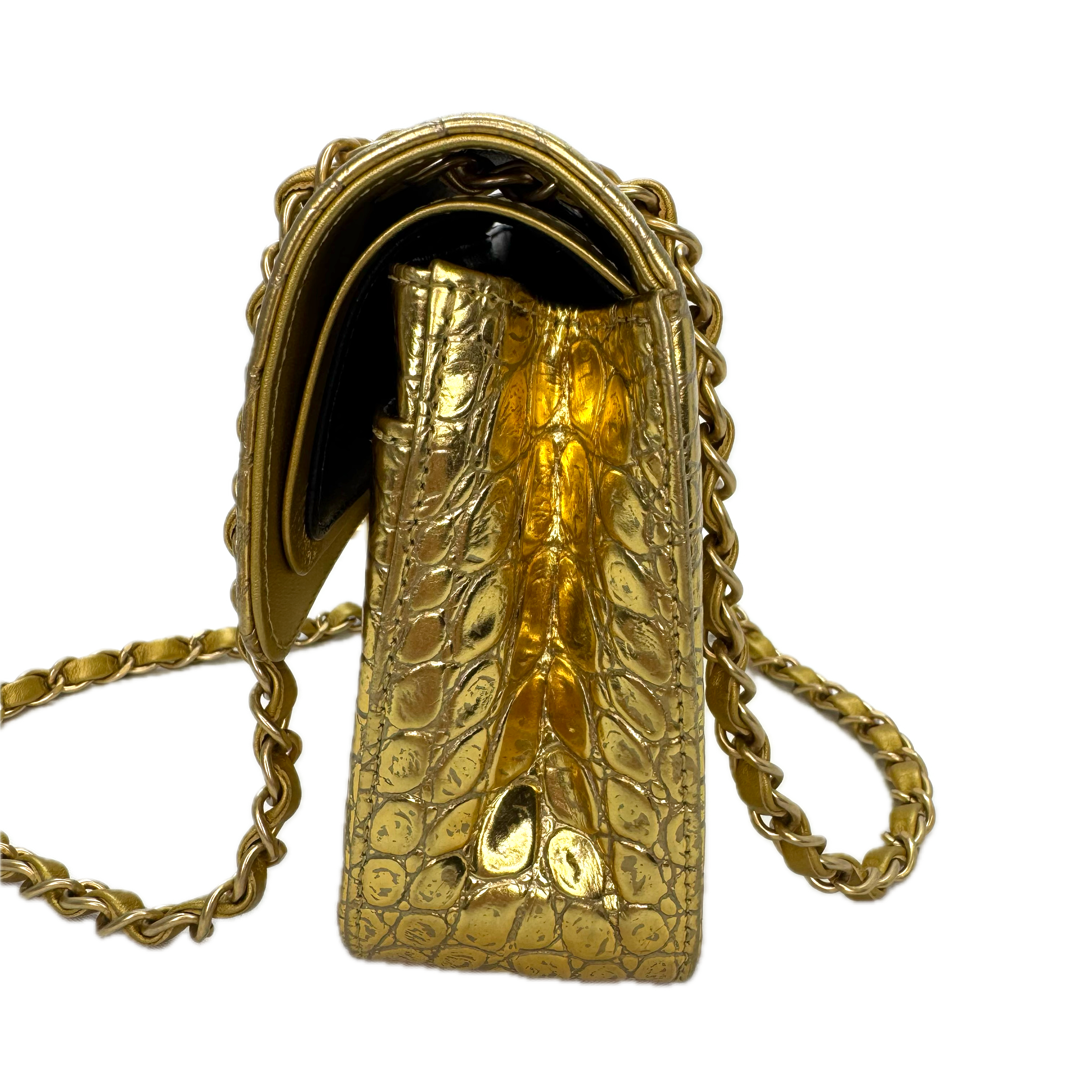 Chanel Double Flap Gold Egyptian Fall 2019 Medium embossed Crocodile Bag