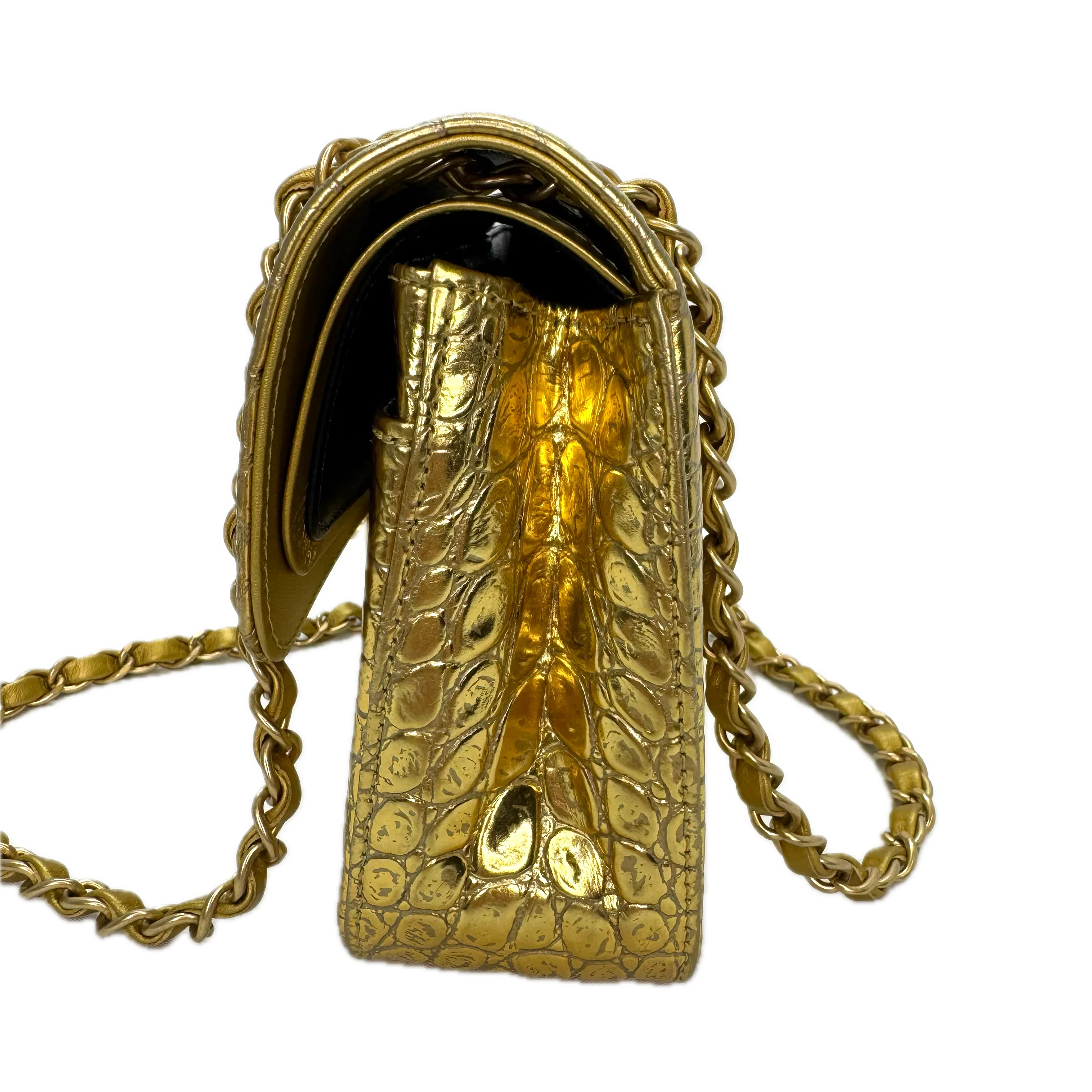Chanel Double Flap Gold Egyptian Fall 2019 Medium embossed Crocodile Bag - Lost Designer