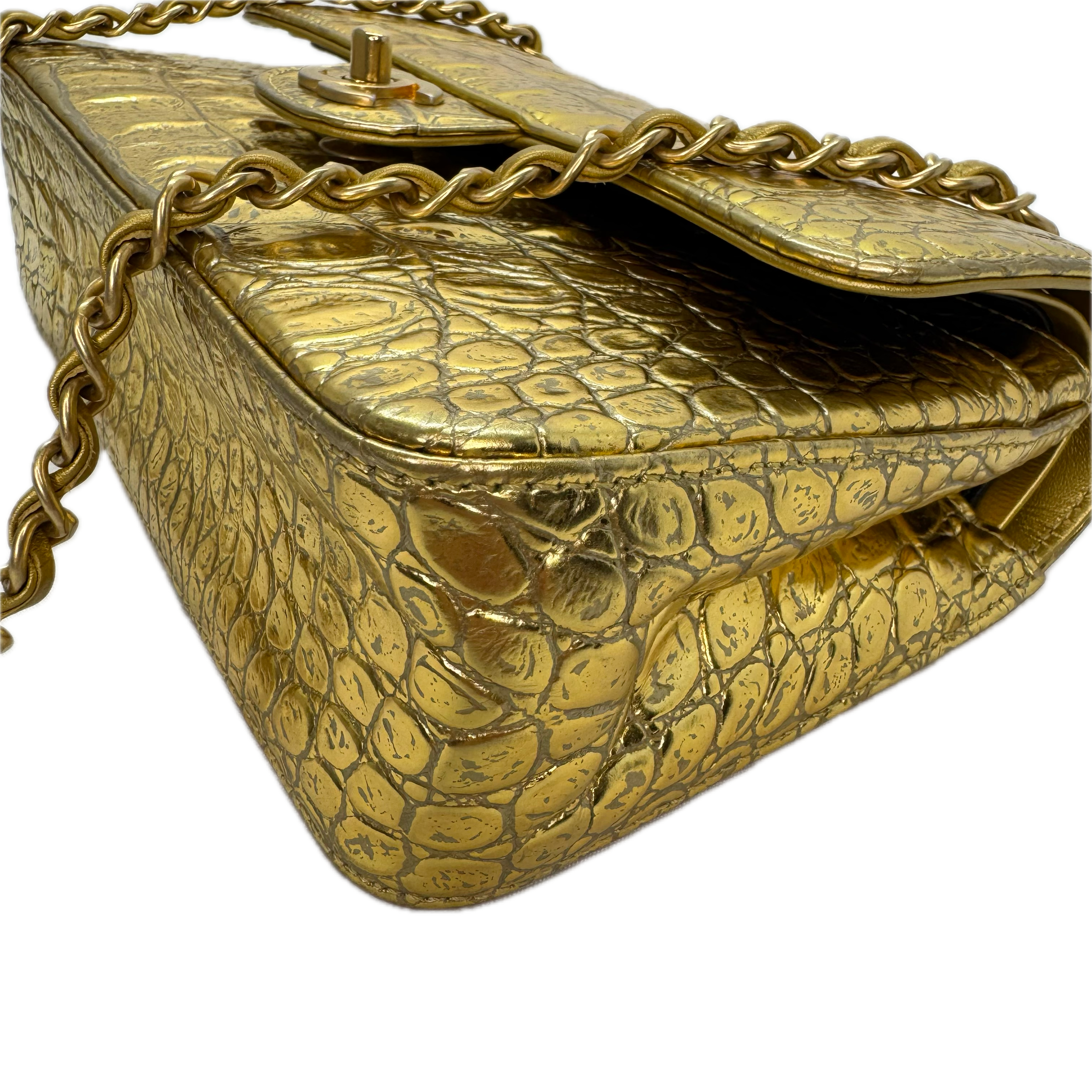 Chanel Double Flap Gold Egyptian Fall 2019 Medium embossed Crocodile Bag