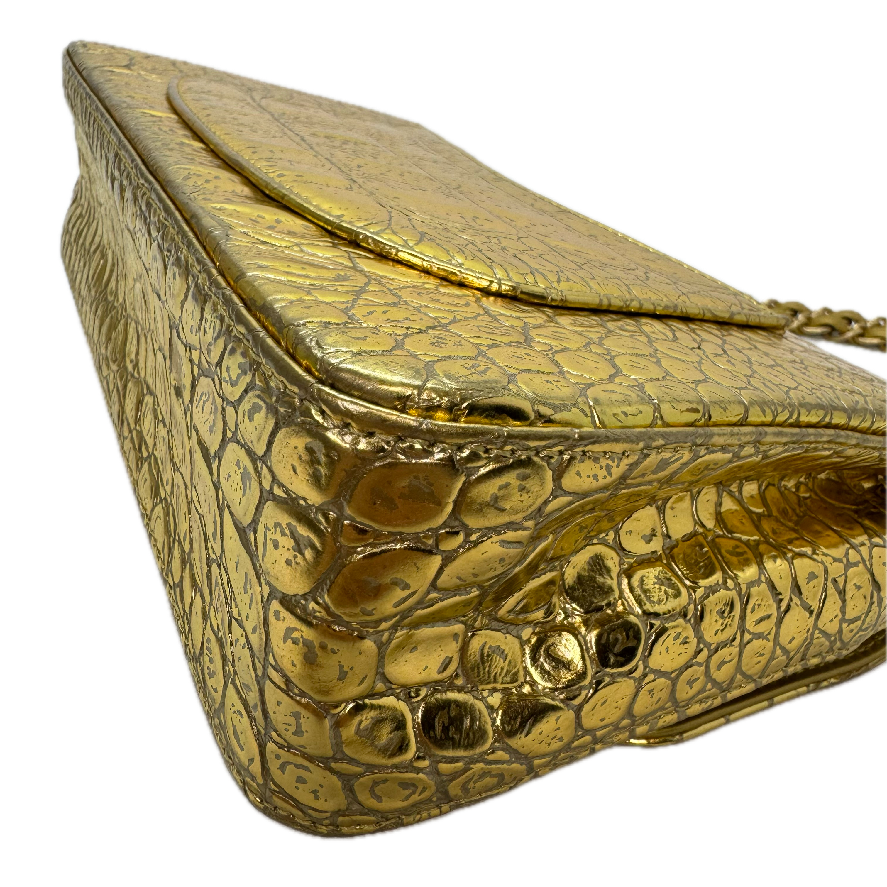 Chanel Double Flap Gold Egyptian Fall 2019 Medium embossed Crocodile Bag