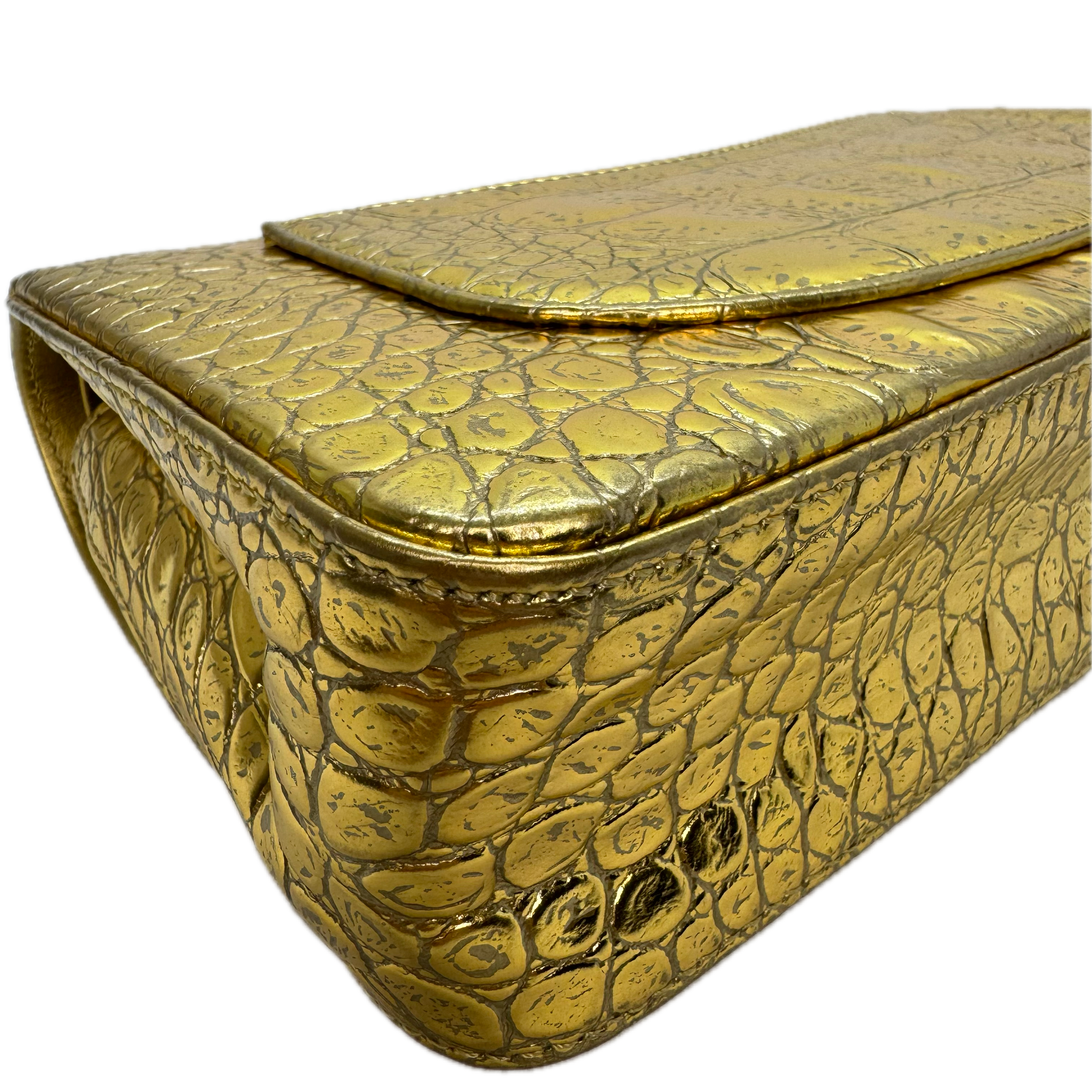 Chanel Double Flap Gold Egyptian Fall 2019 Medium embossed Crocodile Bag