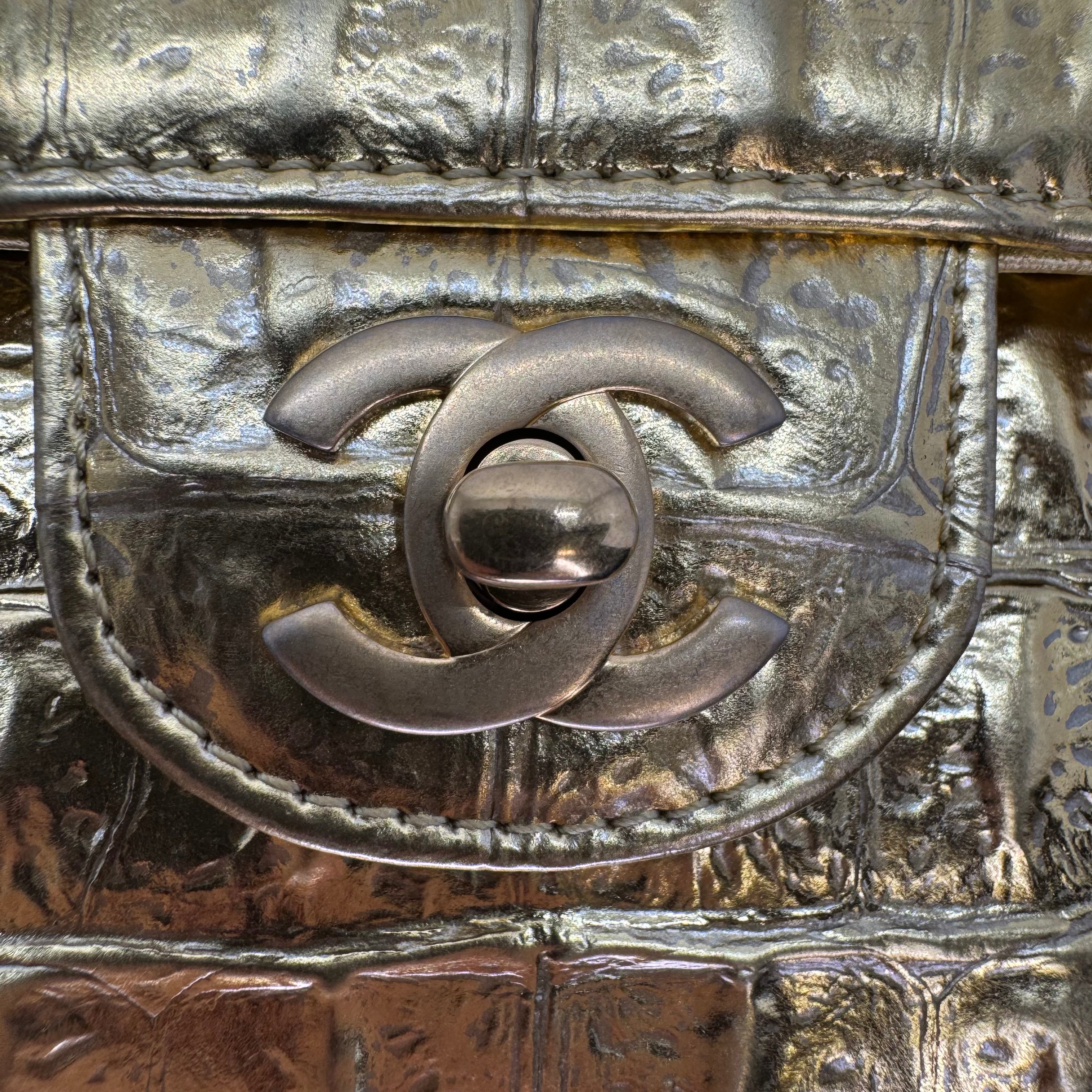 Chanel Double Flap Gold Egyptian Fall 2019 Medium embossed Crocodile Bag