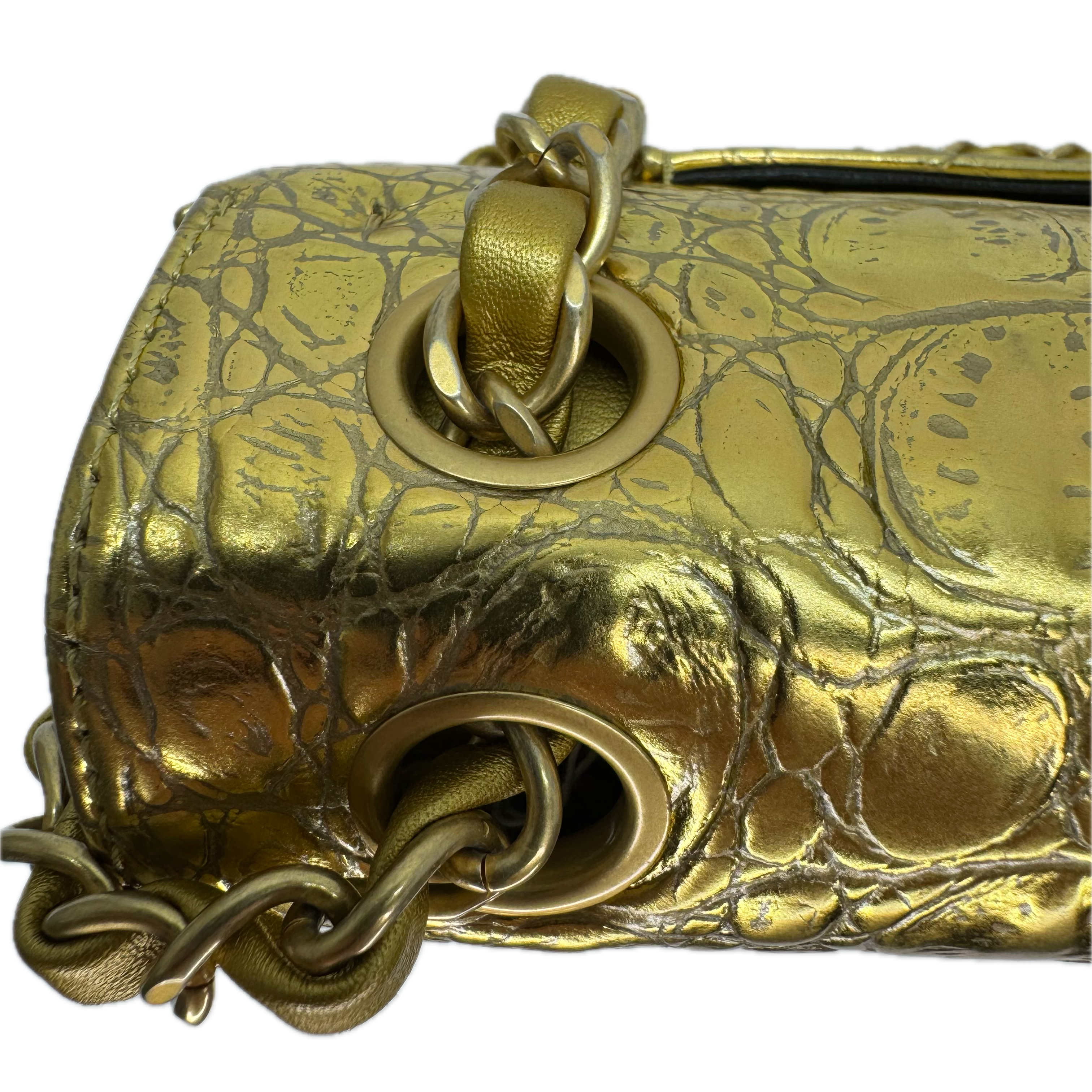 Chanel Double Flap Gold Egyptian Fall 2019 Medium embossed Crocodile Bag