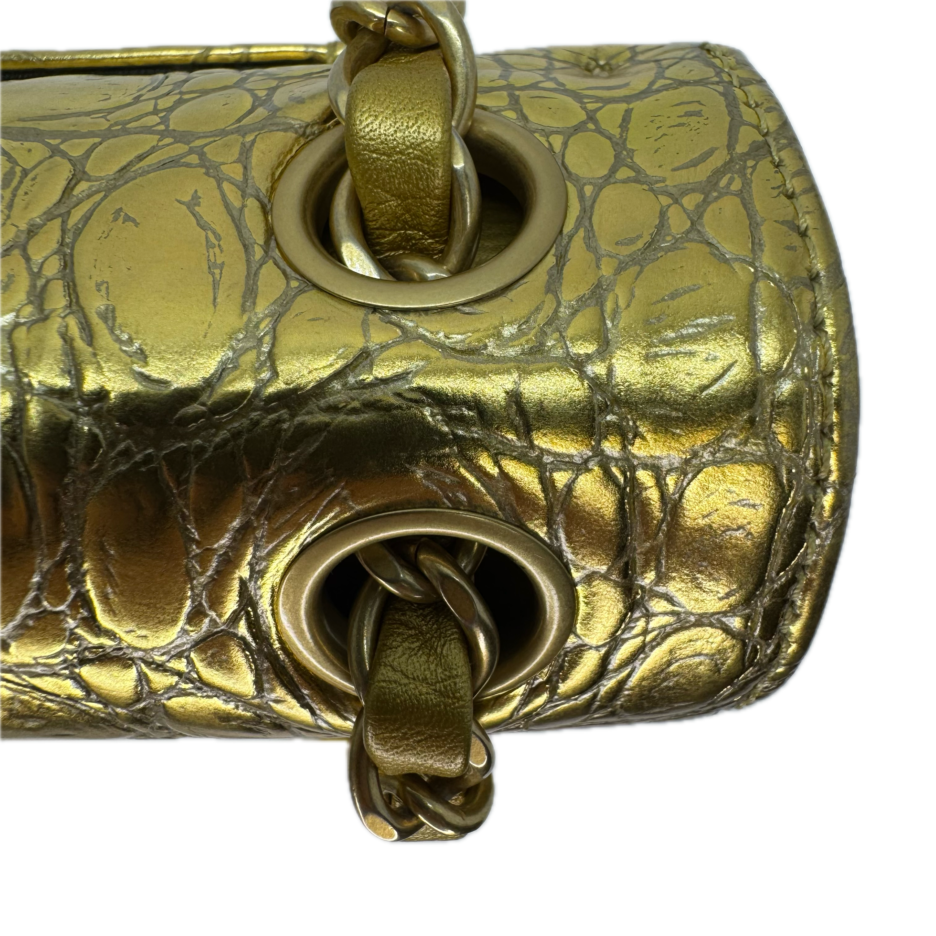 Chanel Double Flap Gold Egyptian Fall 2019 Medium embossed Crocodile Bag