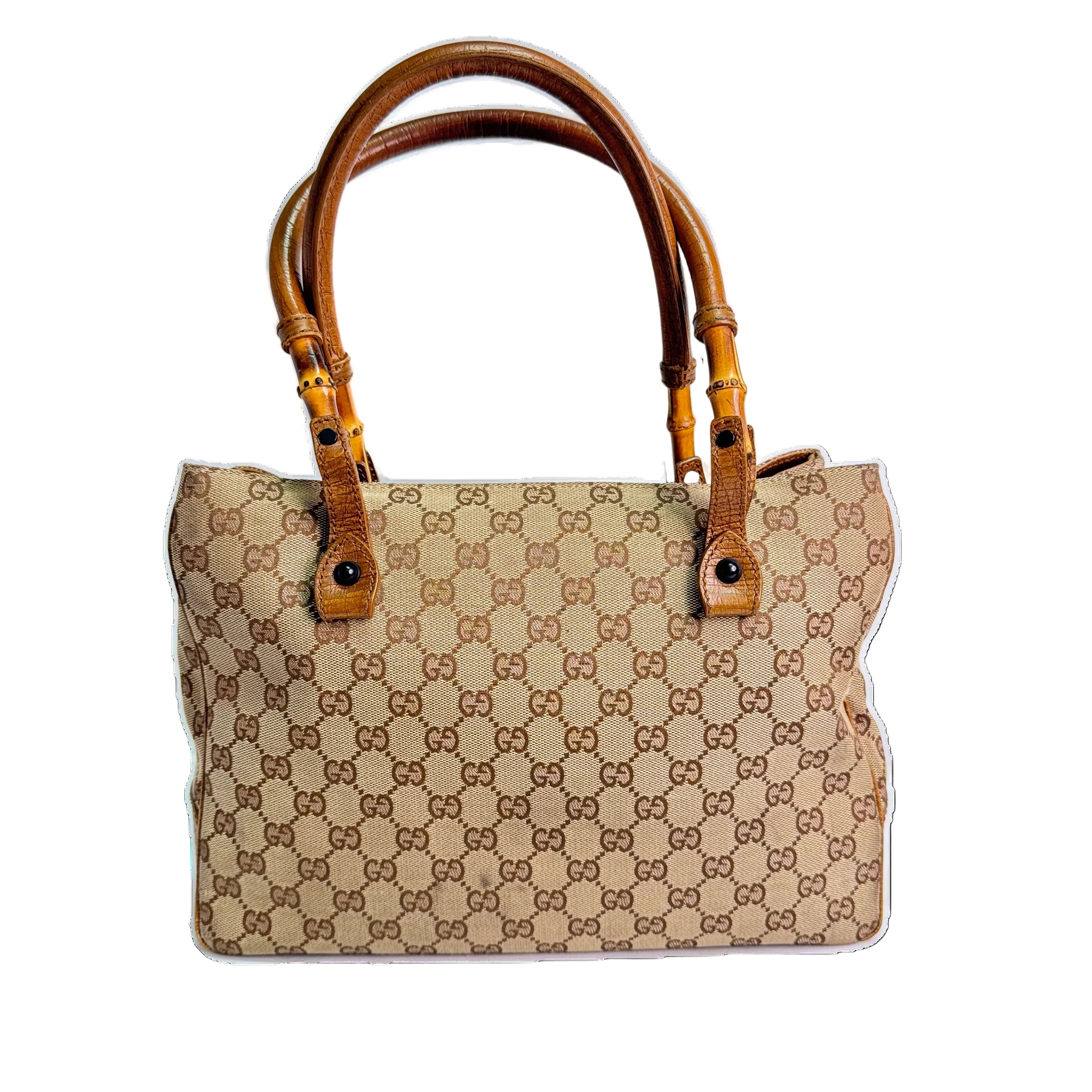 Gucci Bamboo GG Handbag Canvas Beige - Lost Designer