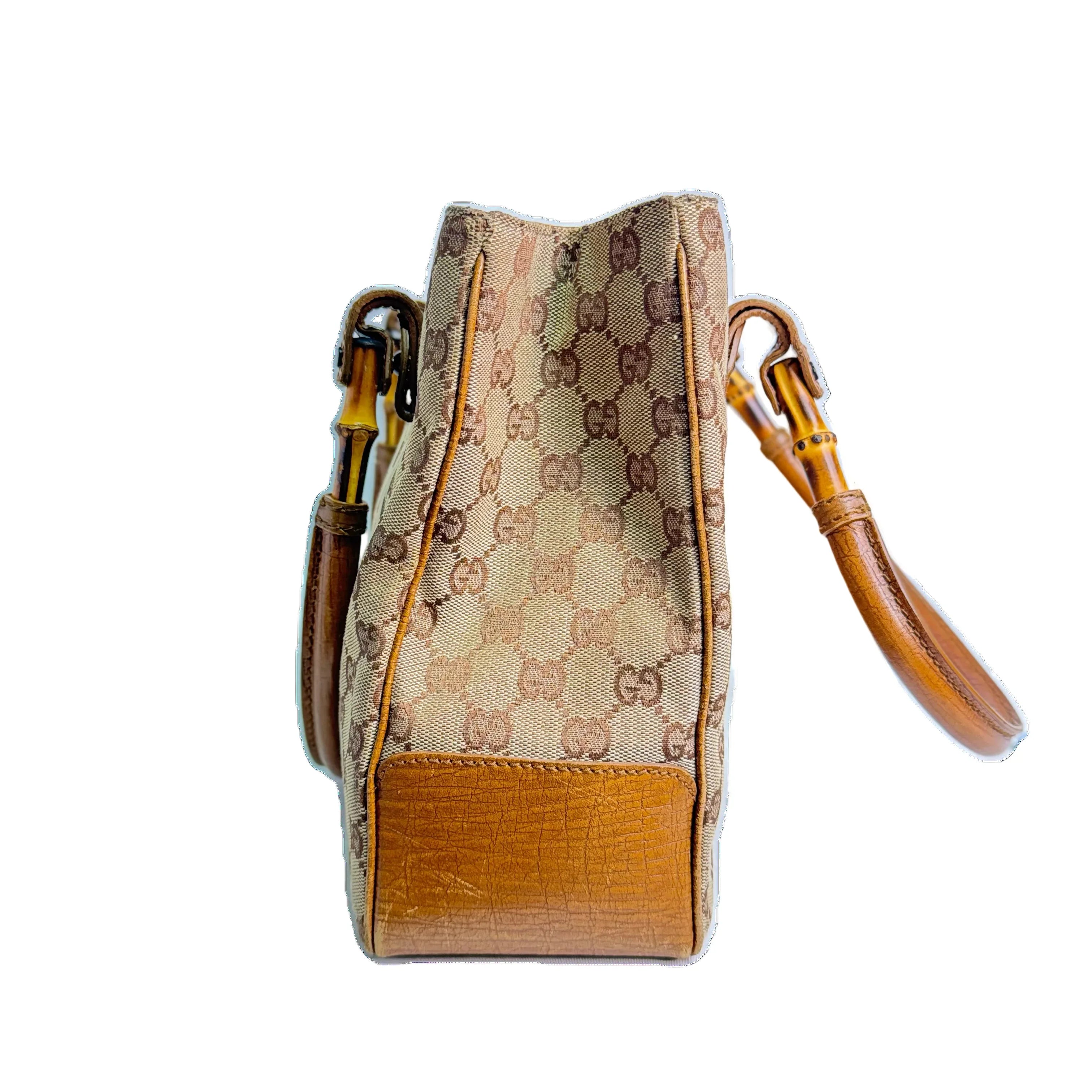 Gucci Bamboo GG Handbag Canvas Beige - Lost Designer