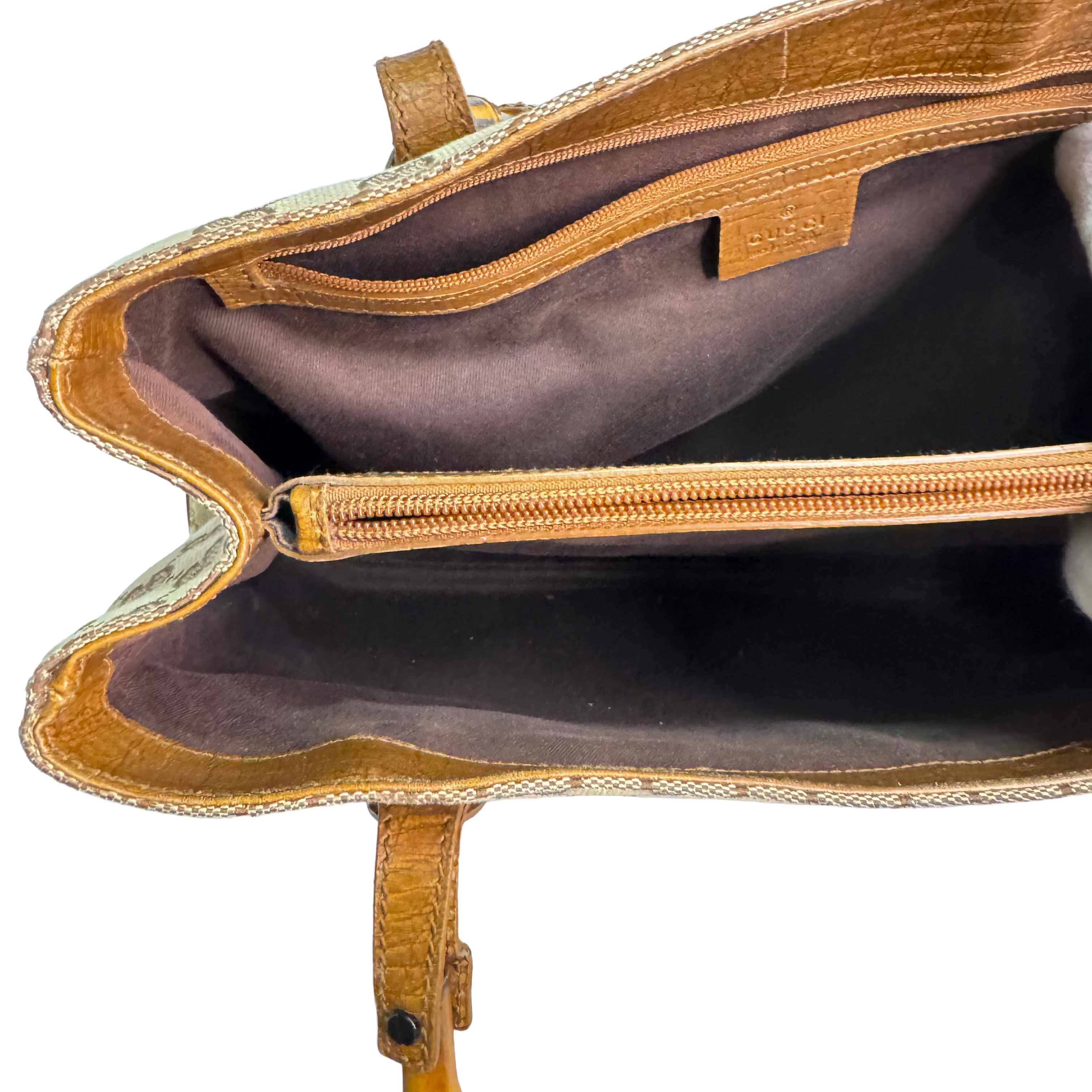 Gucci Bamboo GG Handbag Canvas Beige