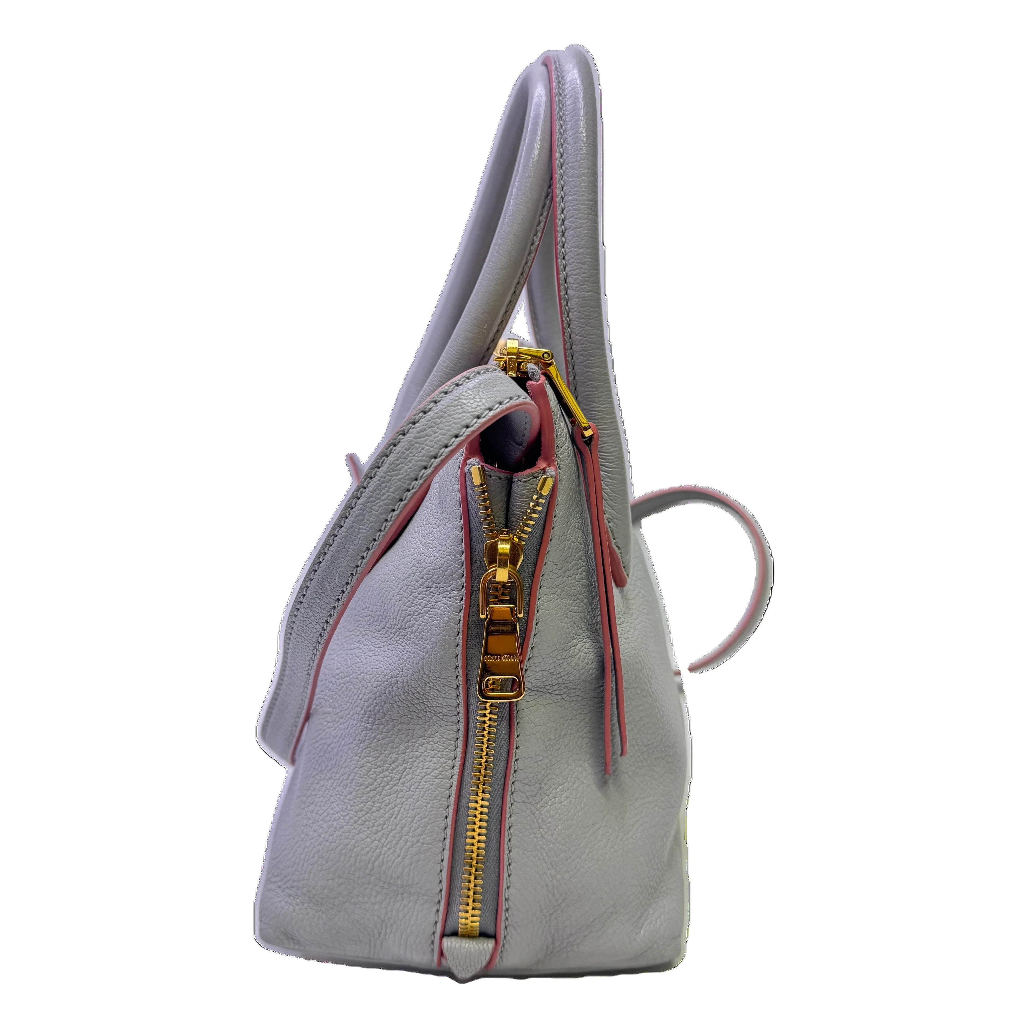 Miu Miu Madras 2way Shoulder Handbag Leather Blue - Lost Designer