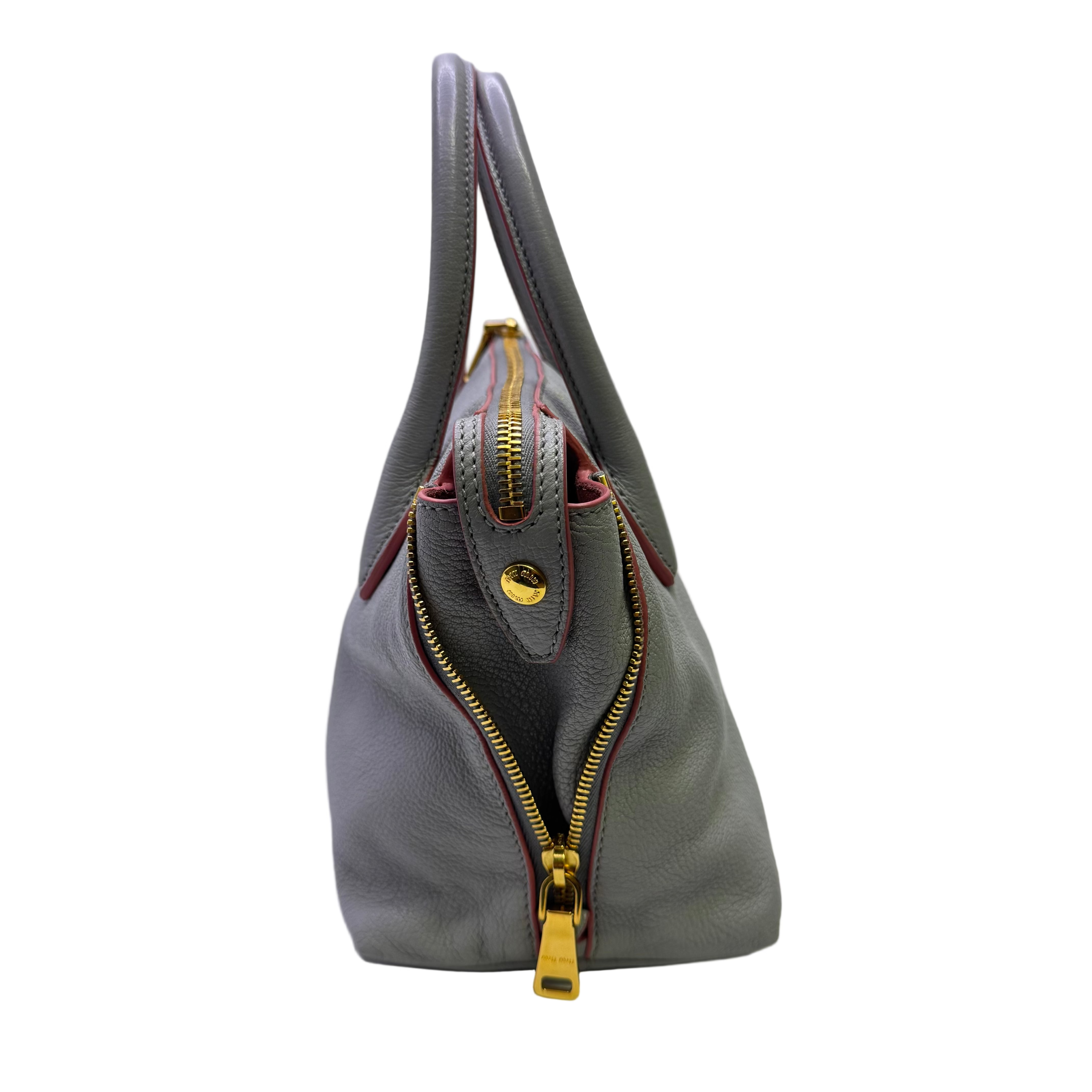Miu Miu Madras 2way Shoulder Handbag Leather Blue