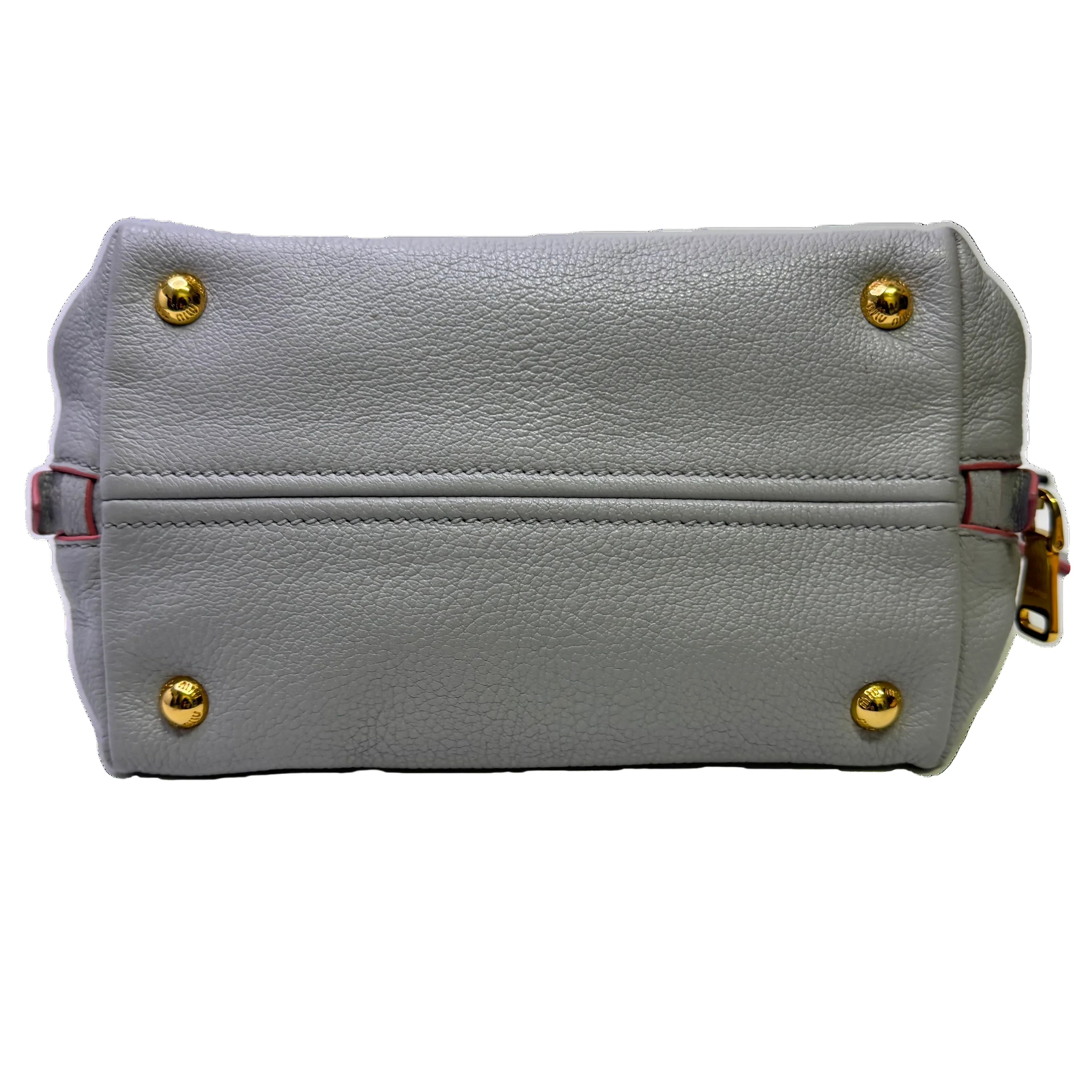 Miu Miu Madras 2way Shoulder Handbag Leather Blue - Lost Designer