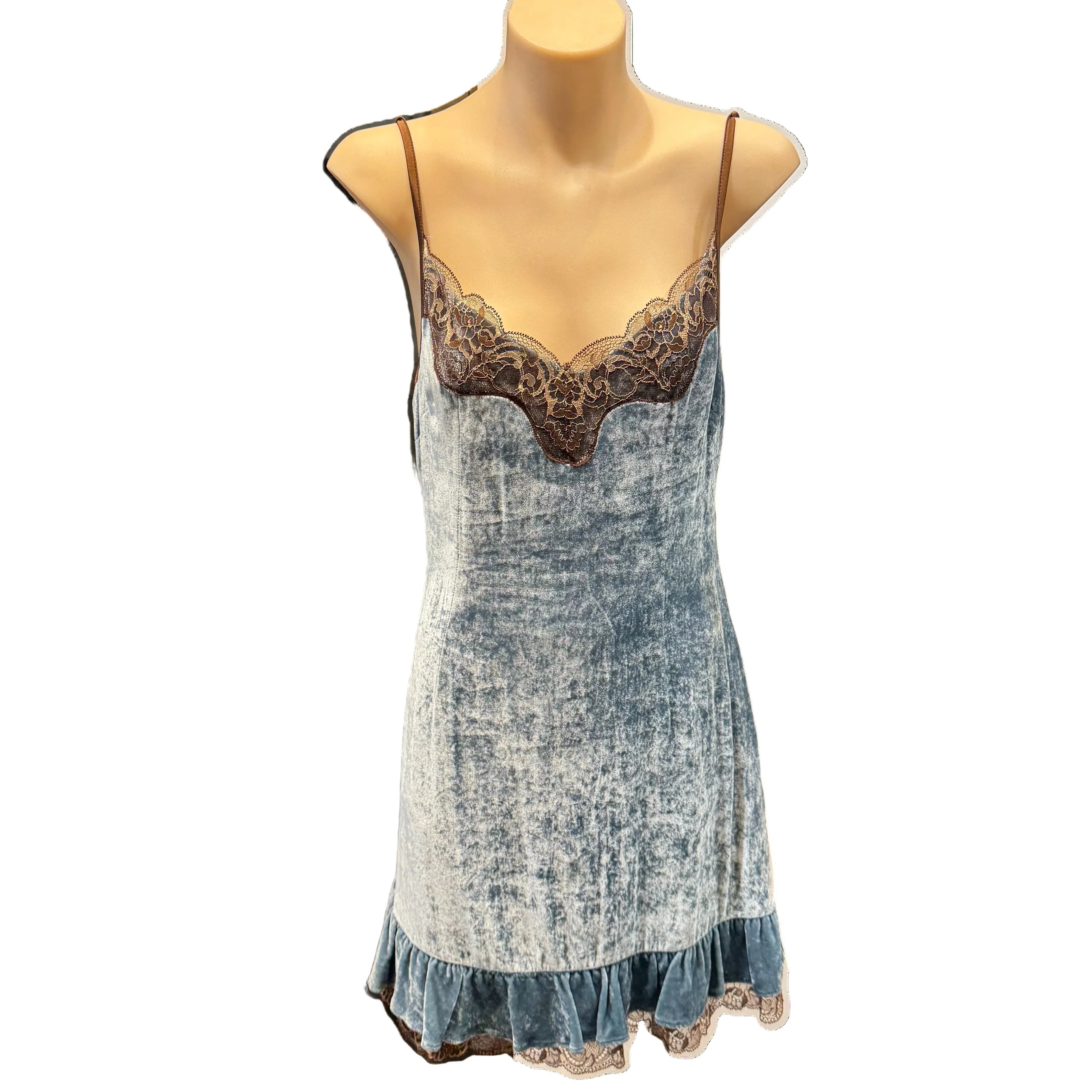 Dolce & Gabbana Lace Gown Blue Small - Lost Designer