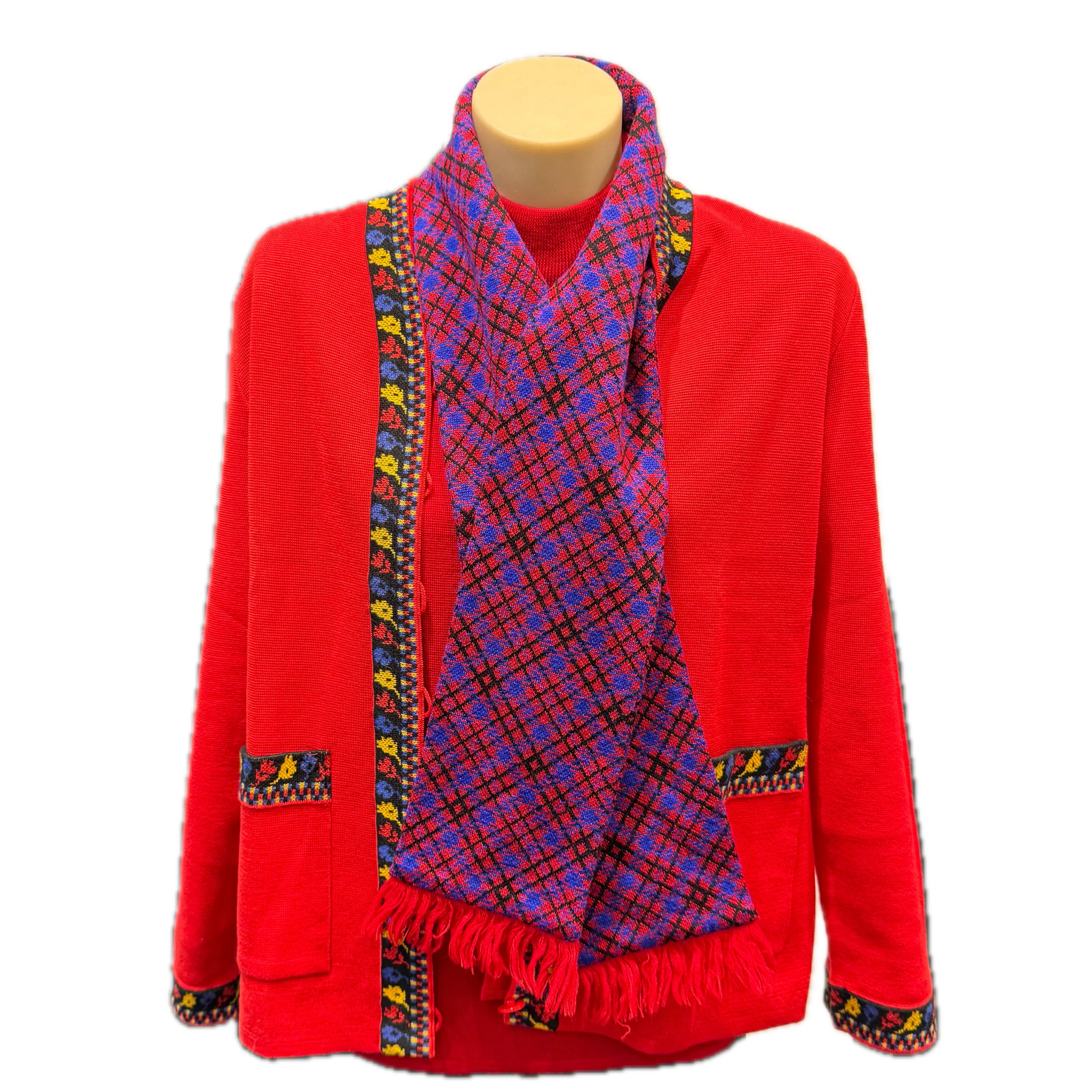 YSL Knitted Cardigan, Sweater and Scarf Set Wool Red M - Lost Designer