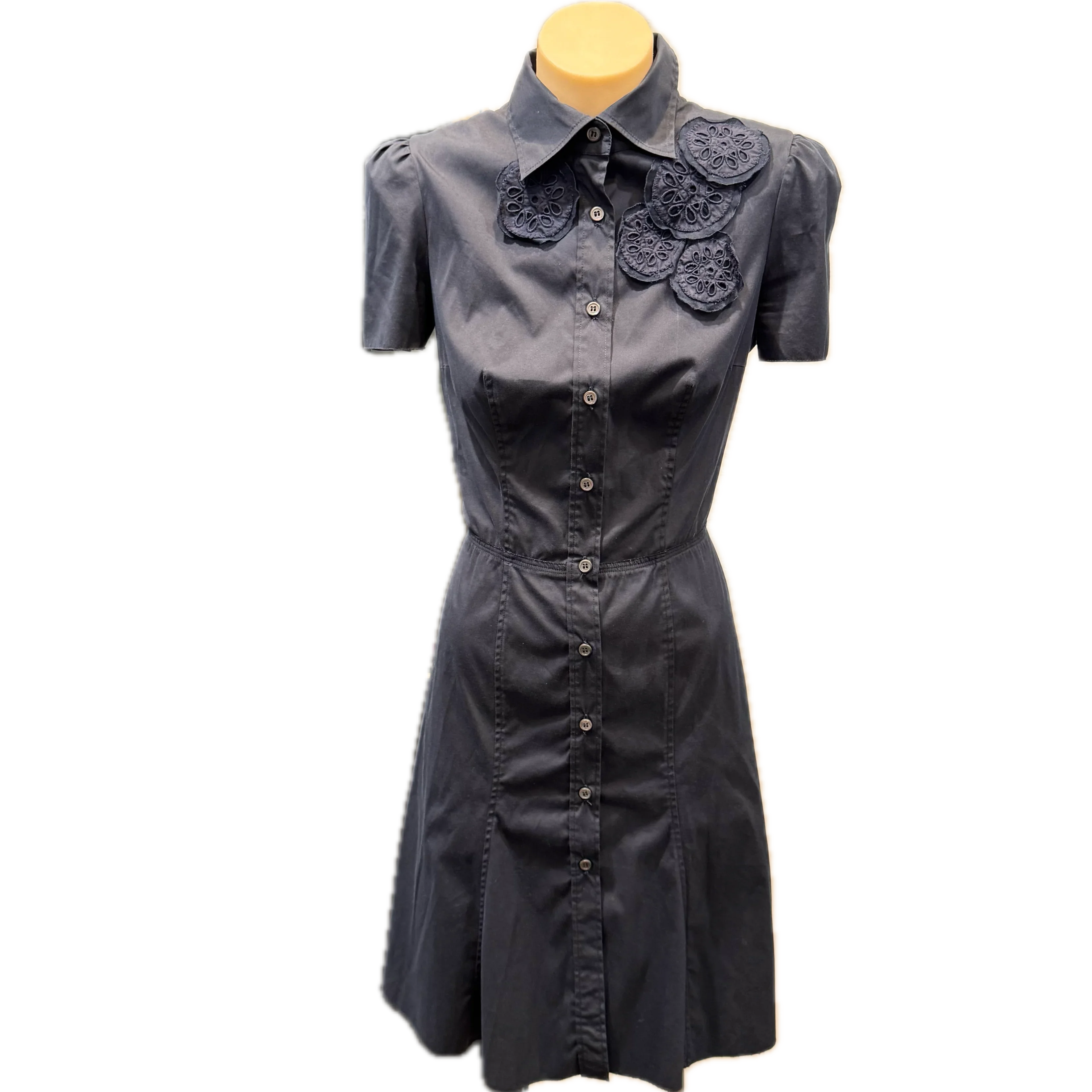 Prada Button Up Dress Navy 40 - Lost Designer