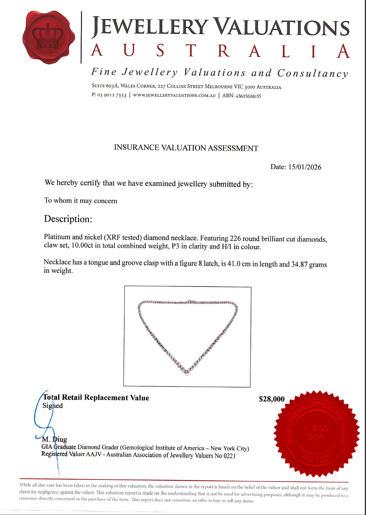 10.0ct Platinum Natural Round Brilliant Diamond Collar Necklace