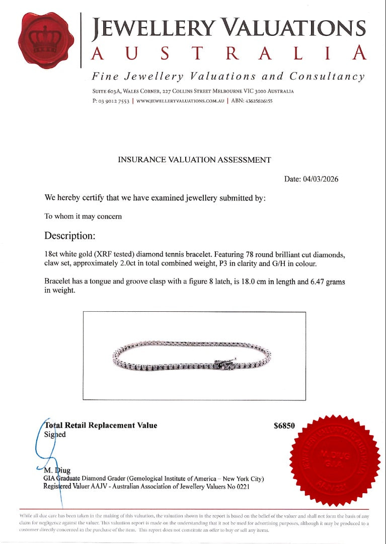 2.00Ct Natural Diamond Tennis Bracelet In 18K White Gold