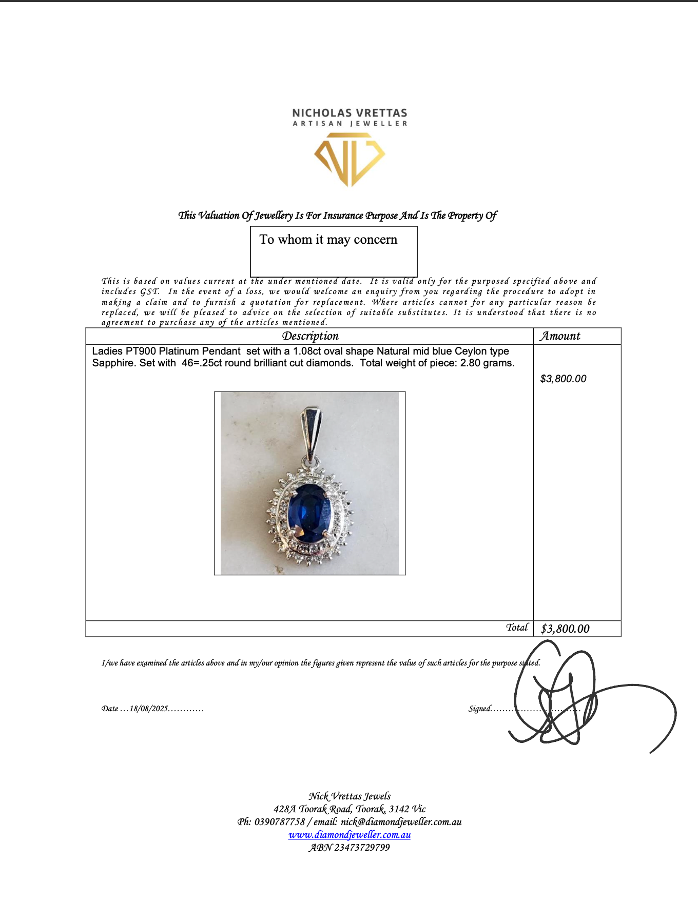 Platinum 900 Natural Sapphire 1.08CT & Diamond 0.25CT Oval Halo Pendant