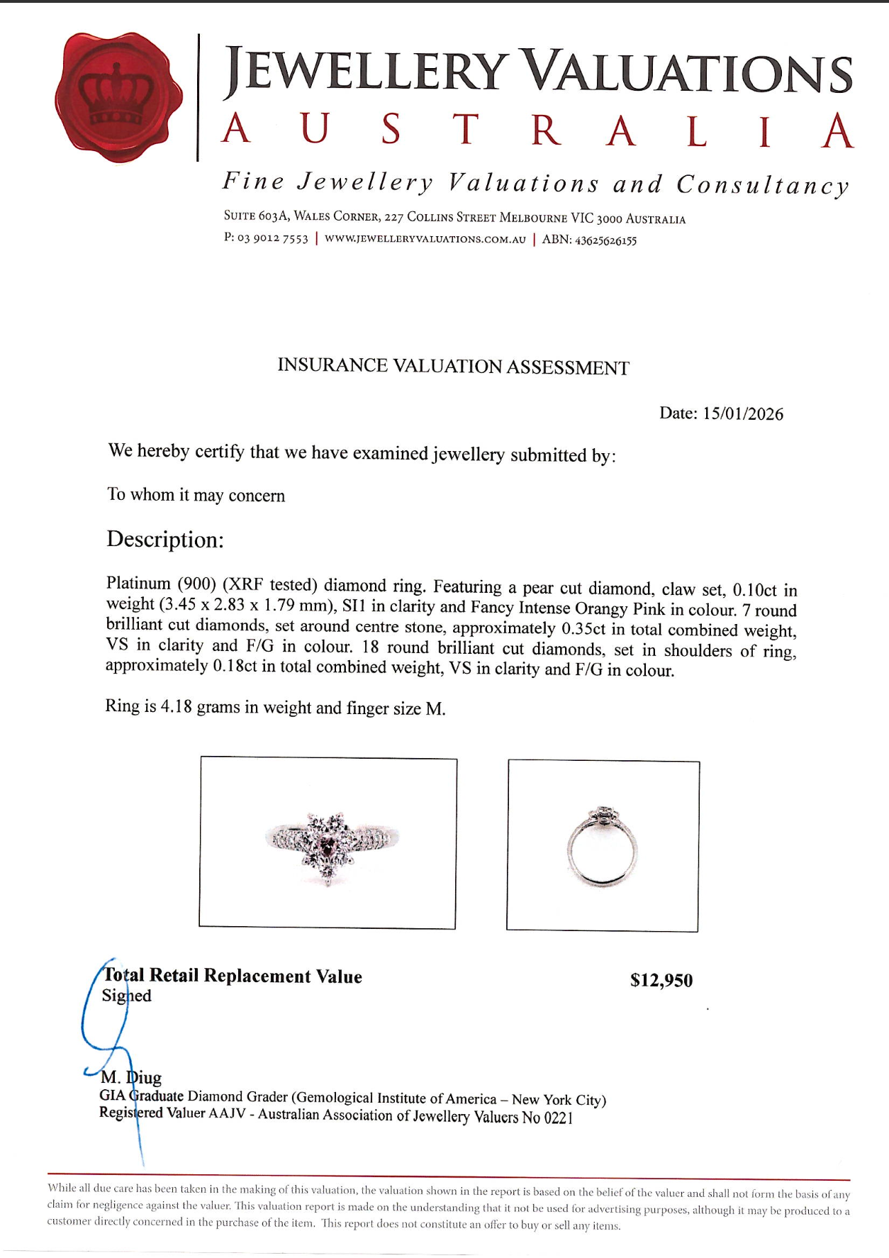 0.10Ct Natural Pink Diamond & 0.53Ct White Diamonds Floral Halo Ring In Platinum