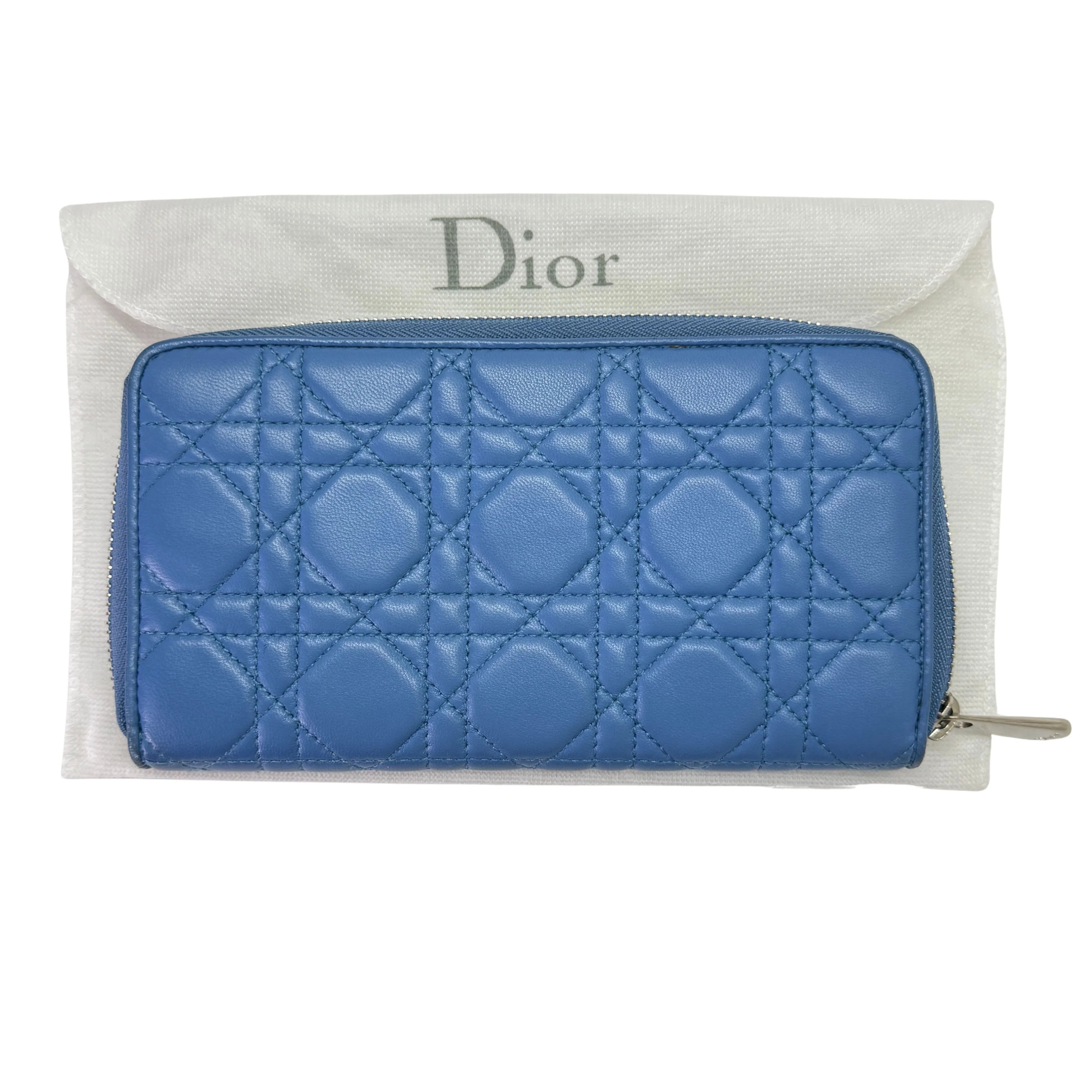 Dior Lambskin Cannage Wallet Blue - Lost Designer