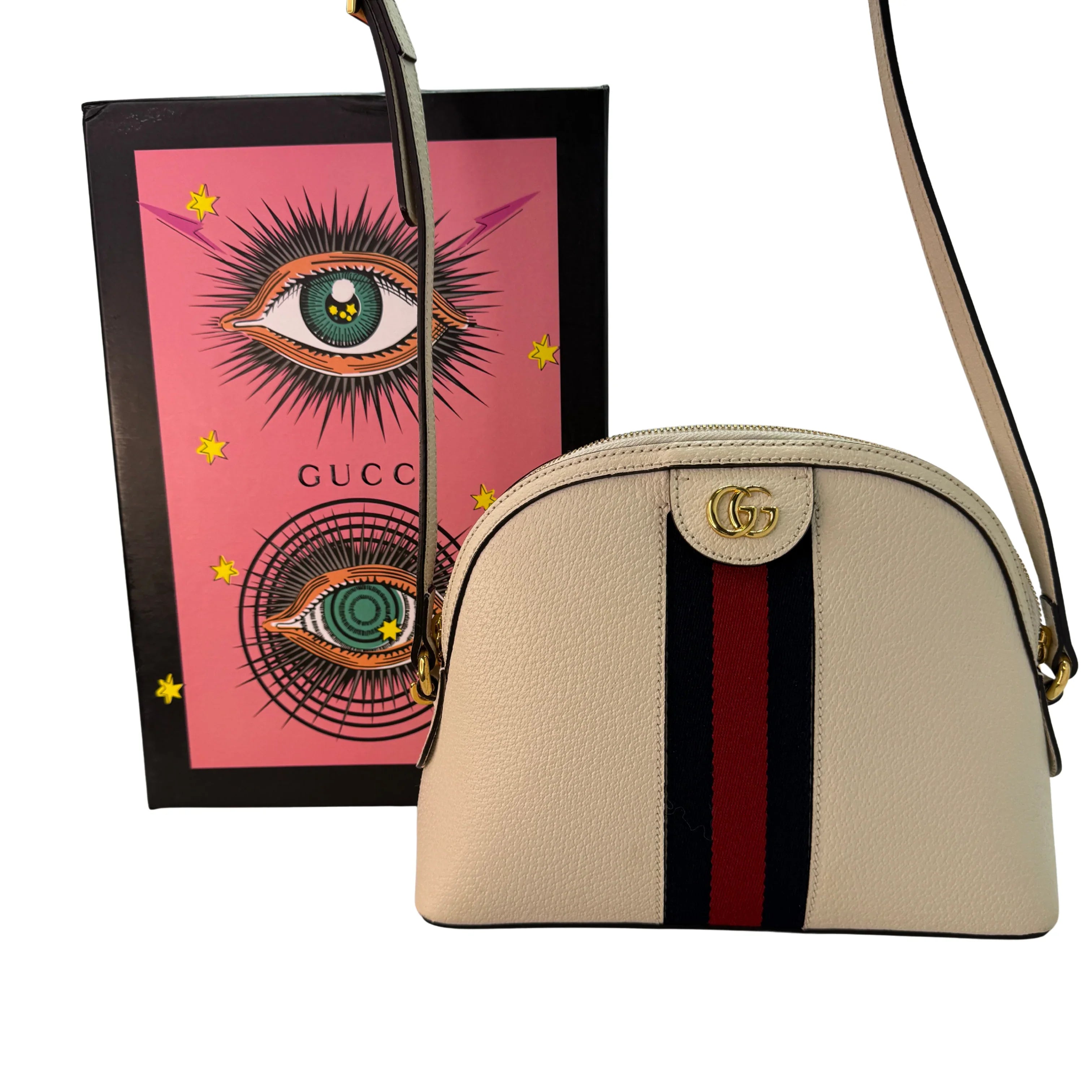 Gucci Textured Dollar Small Ophidia Dome Shoulder Bag Beige - Lost Designer