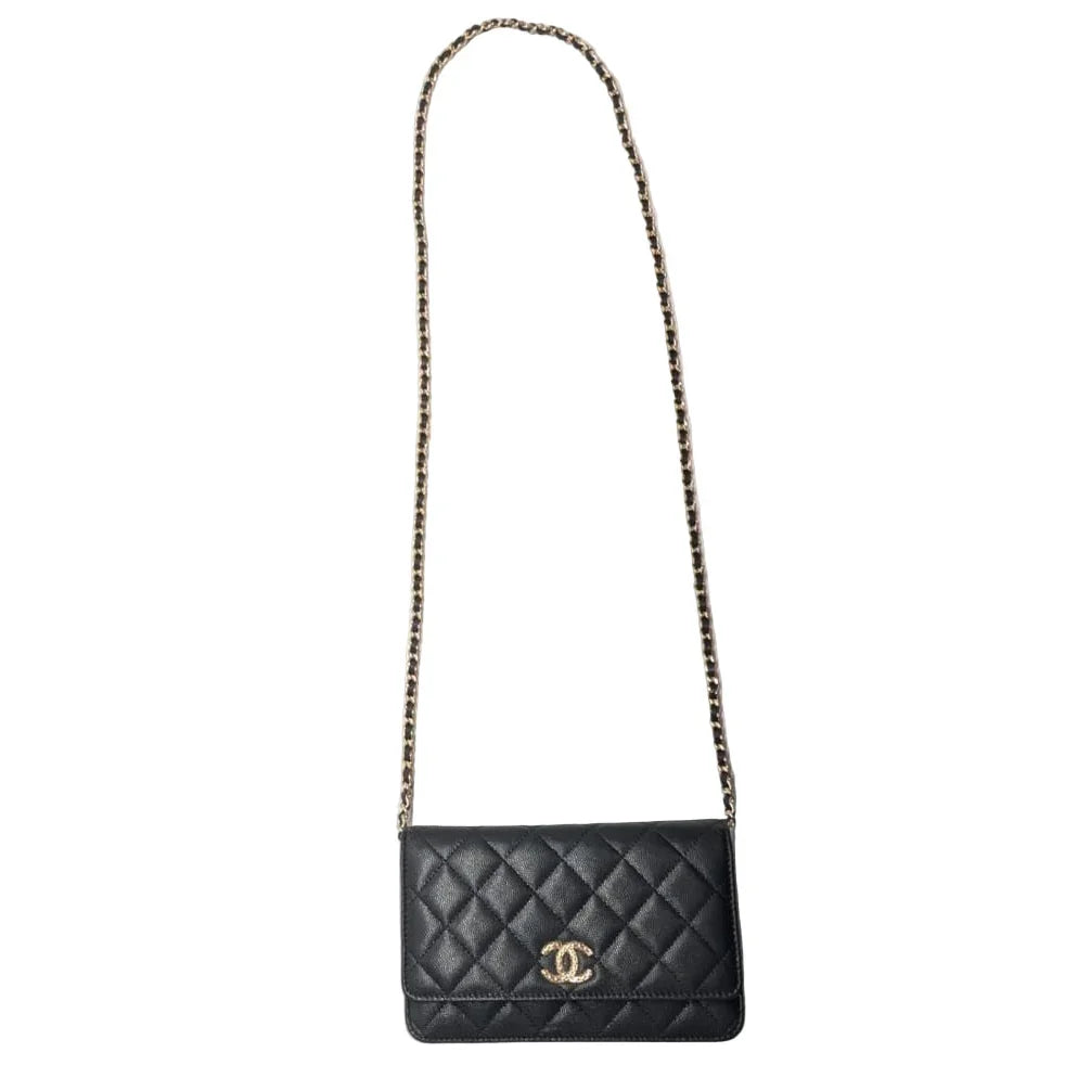 Chanel Caviar Quilted Wallet On Chain Microchip Shoulder Bag Black - Lost Designer