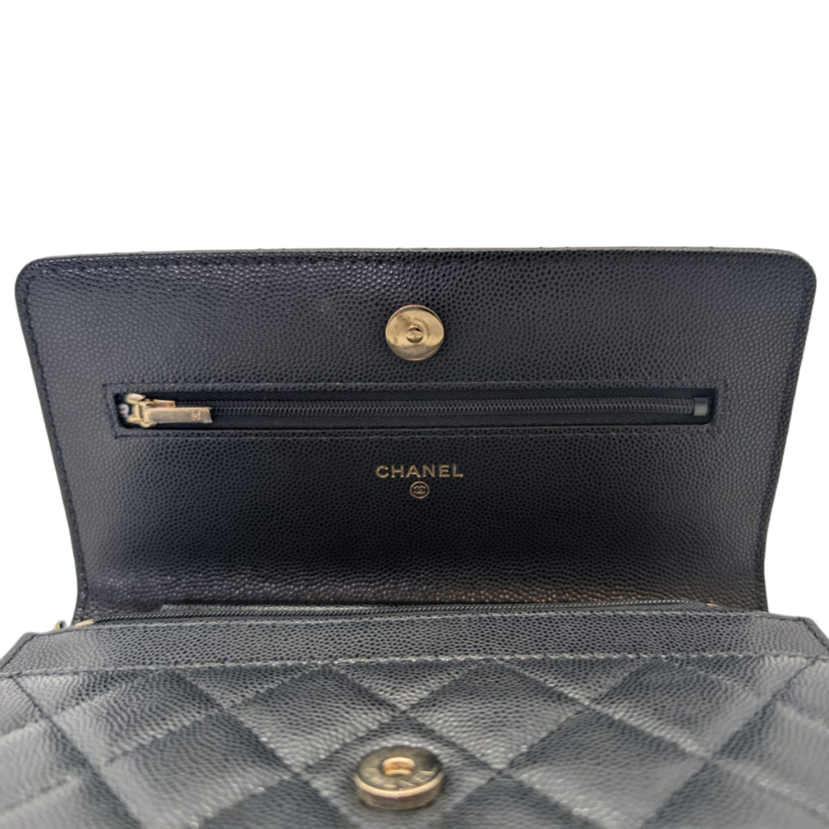Chanel Caviar Quilted Wallet On Chain Microchip Shoulder Bag Black
