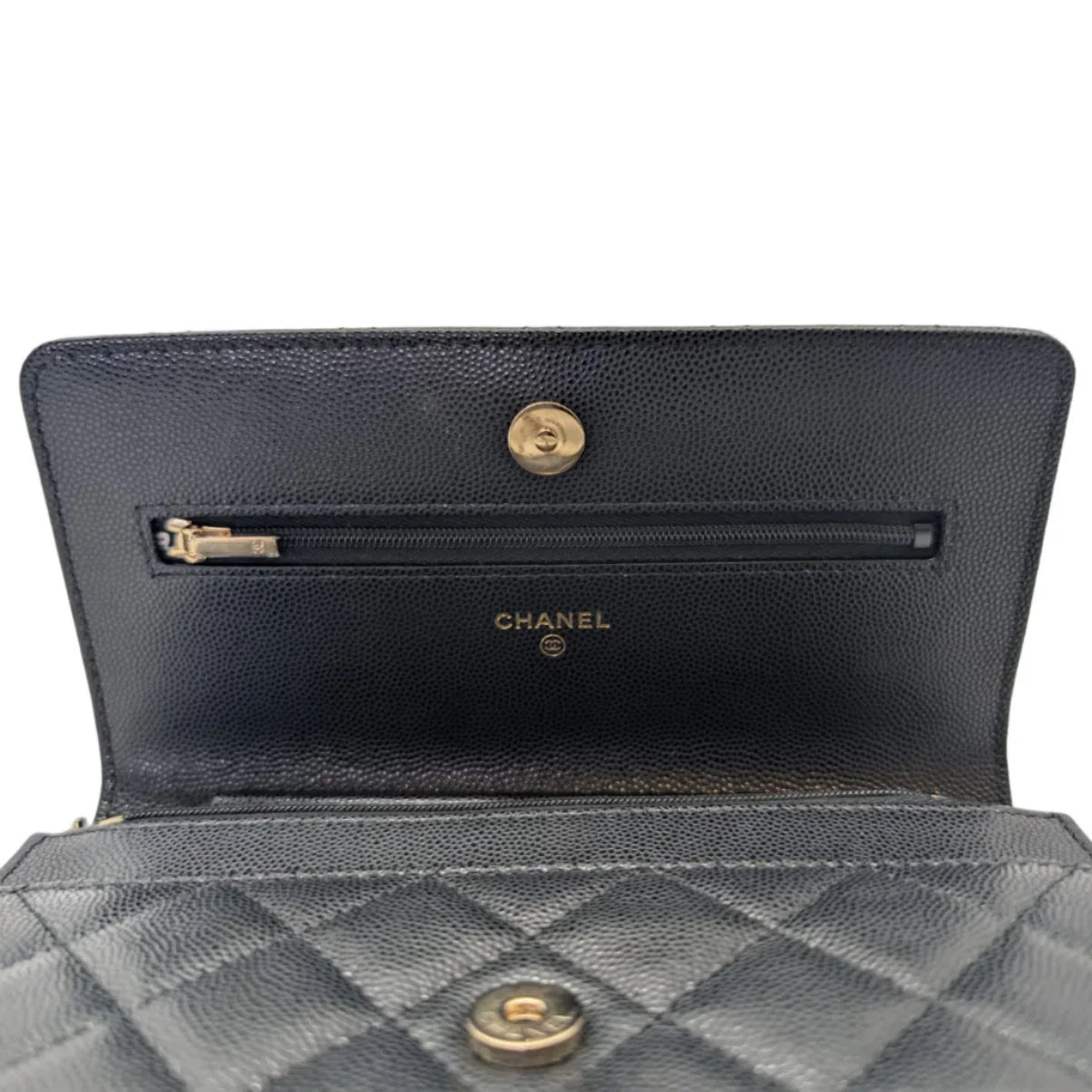 Chanel Caviar Quilted Wallet On Chain Microchip Shoulder Bag Black - Lost Designer