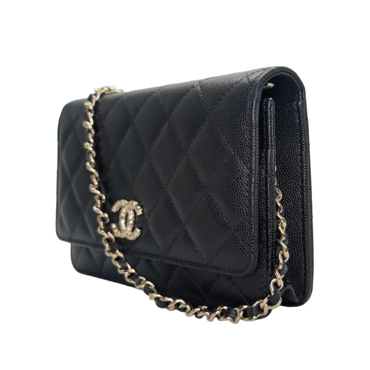 Chanel Caviar Quilted Wallet On Chain Microchip Shoulder Bag Black - Lost Designer