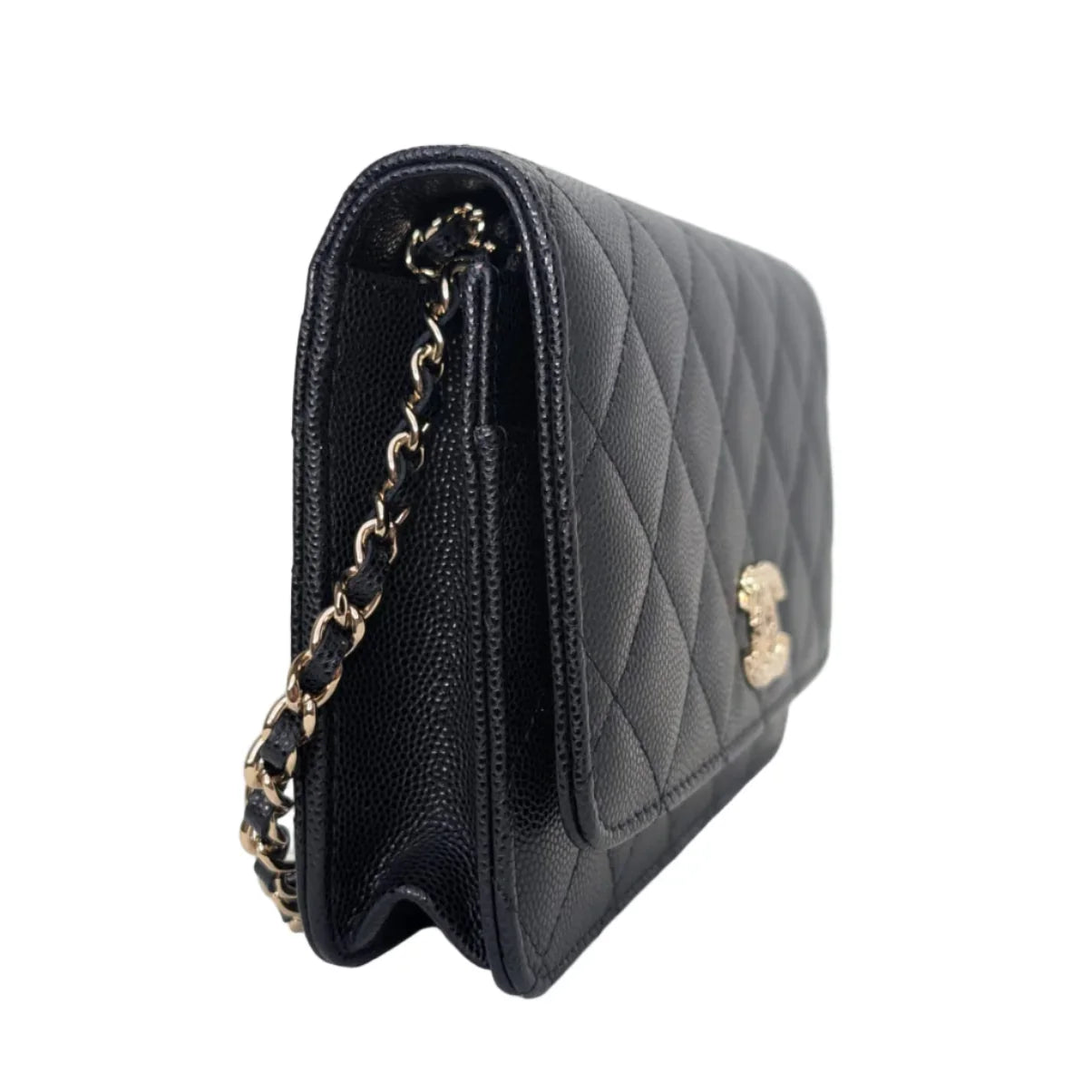 Chanel Caviar Quilted Wallet On Chain Microchip Shoulder Bag Black - Lost Designer
