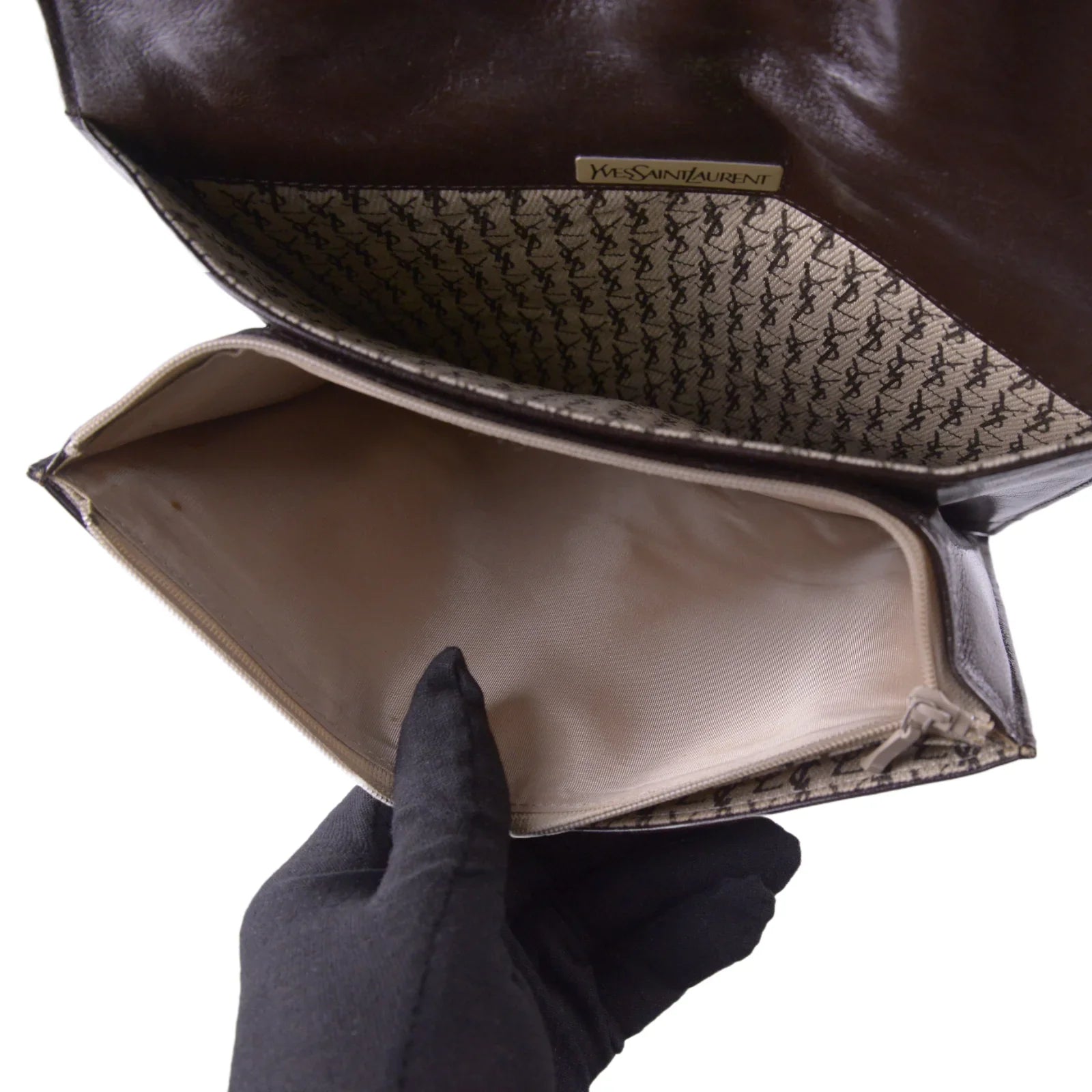 YSL Yves Saint Laurent Leather Clutch Bag Brown