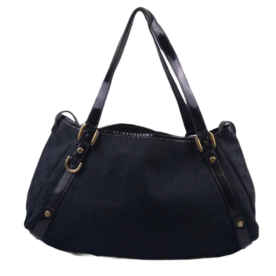 Gucci Abbey GG Monogram Canvas X Leather Tote Bag, Black