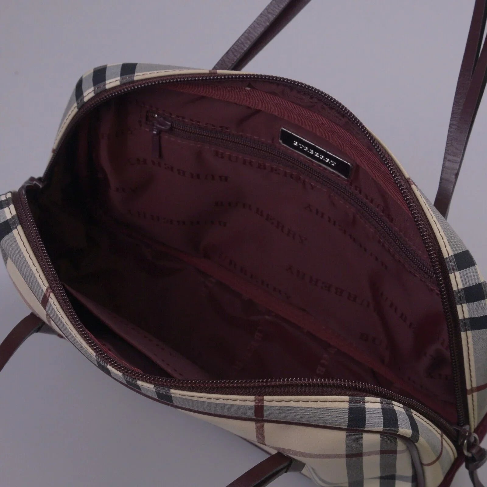 Burberry Checked Cotton X Canvas Boston Bag