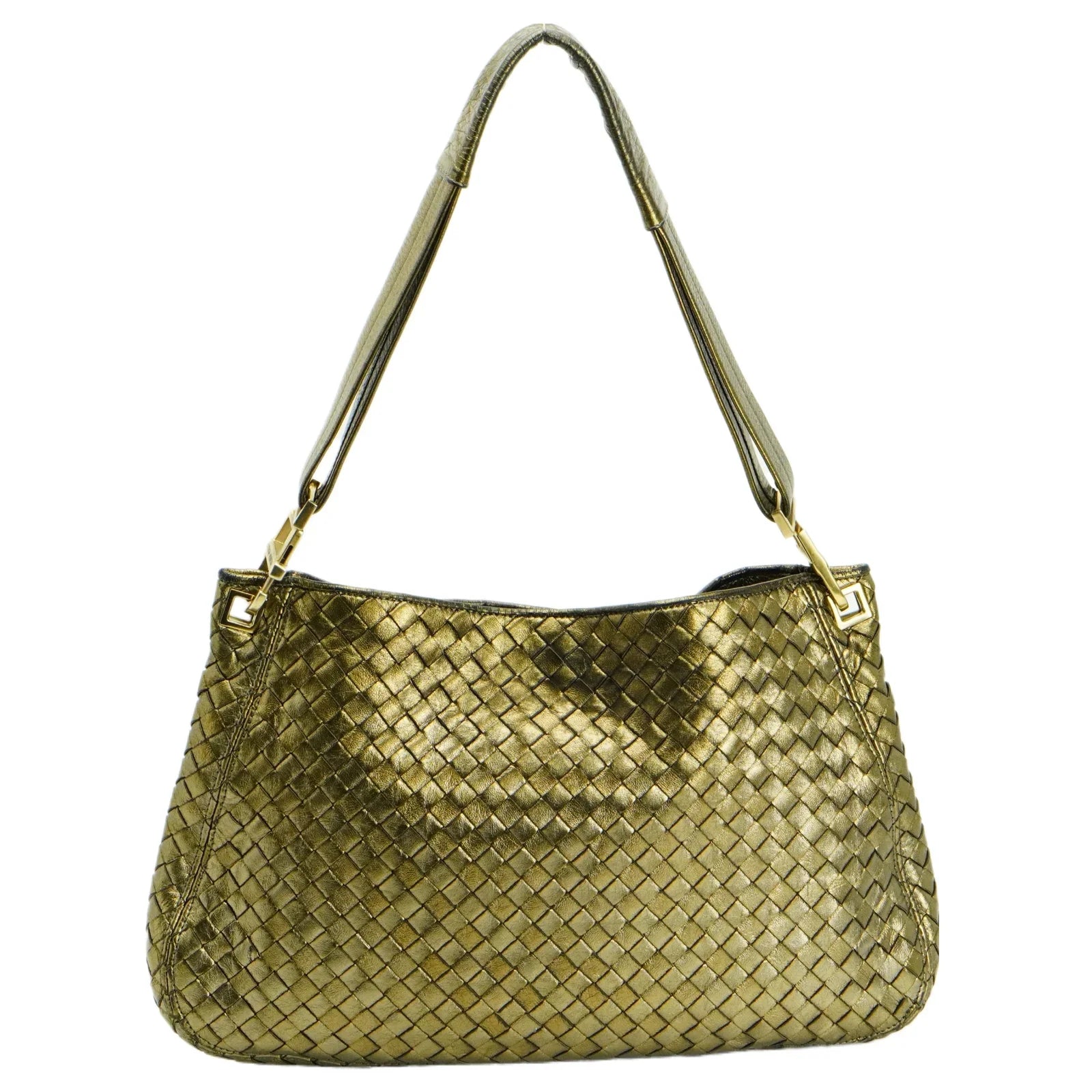 Bottega Veneta Intrecciato Leather Shoulder Bag Gold