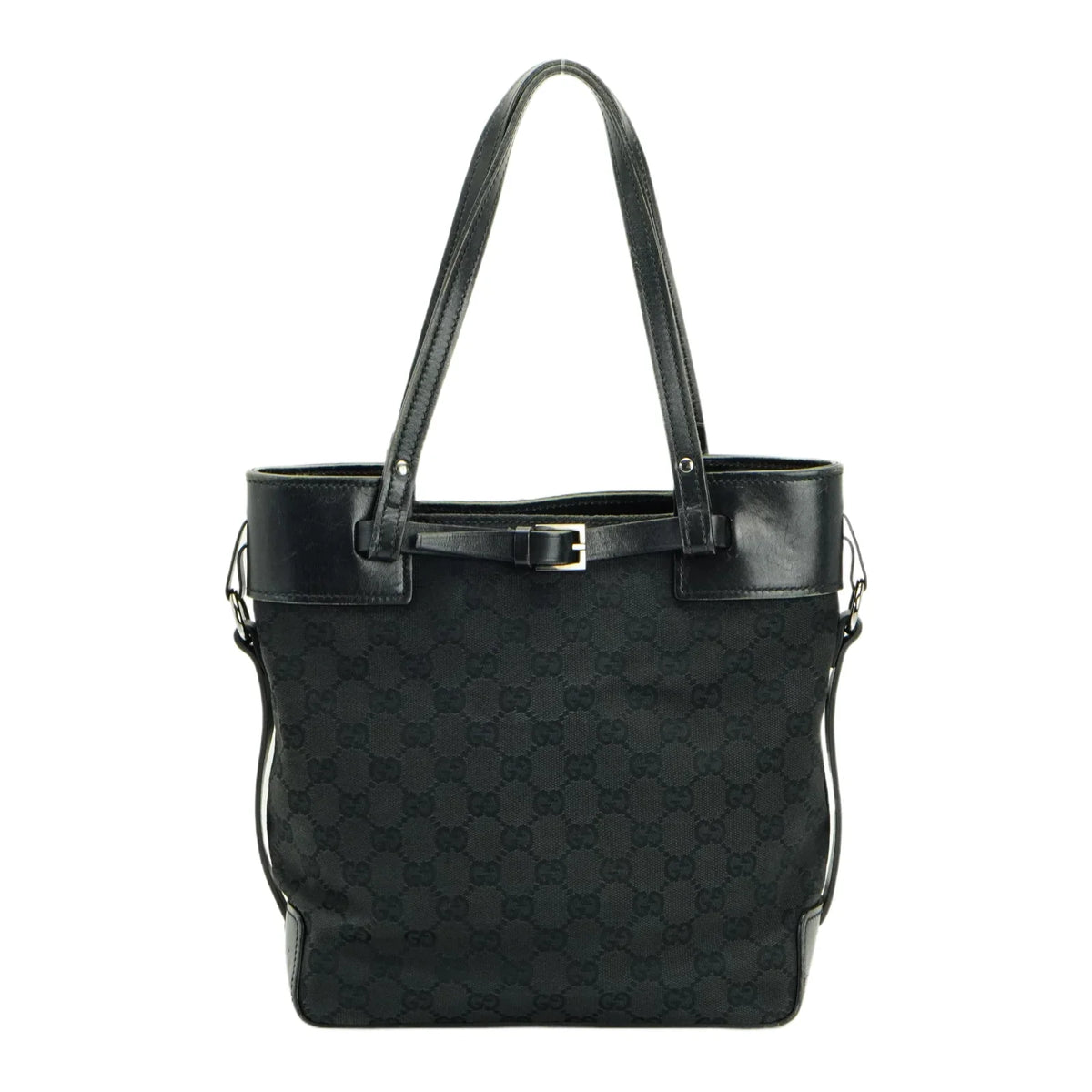 Gucci GG Belt Tote Bag Leather X Canvas Black - Lost Designer