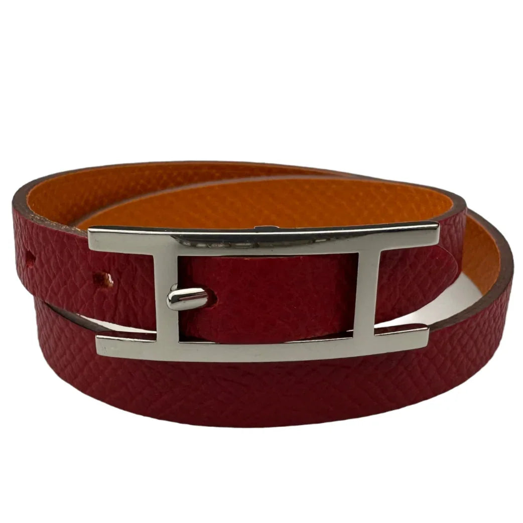 Hermes Behapi Double Tour Bracelet, Red/ Classic Orange, XS