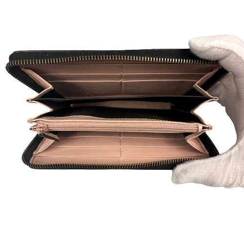 Gucci GG Marmont Zip-Around Long Wallet Black Matelassé Chevron Leather