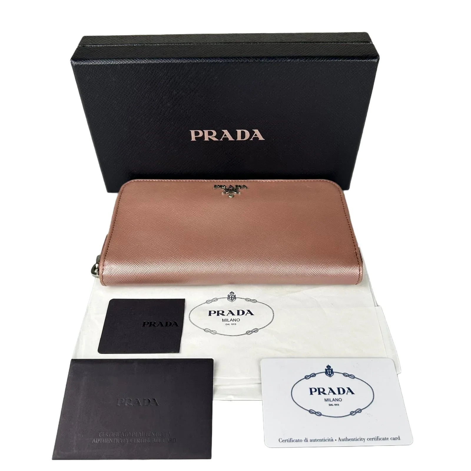 Prada Saffiano Zipped Wallet Portafoglio Lampo Rose Gold