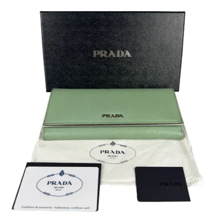 Prada Saffiano Metal Acquamarina Long Folio Leather Wallet