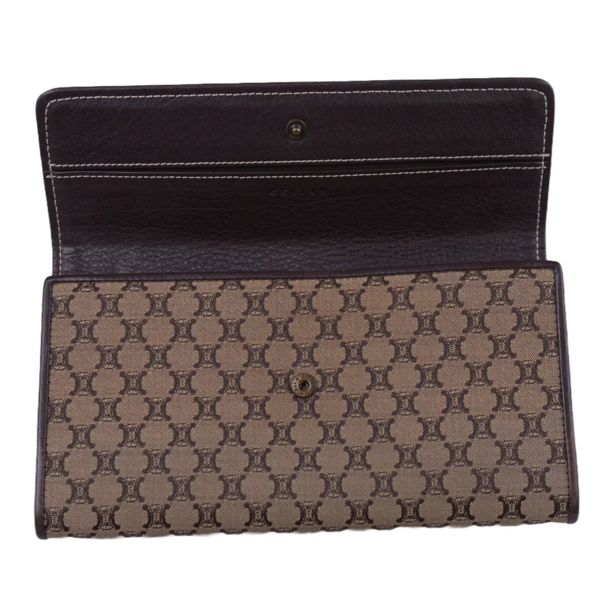 Celine Macadam Monogram Canvas X Leather Long Wallet Brown