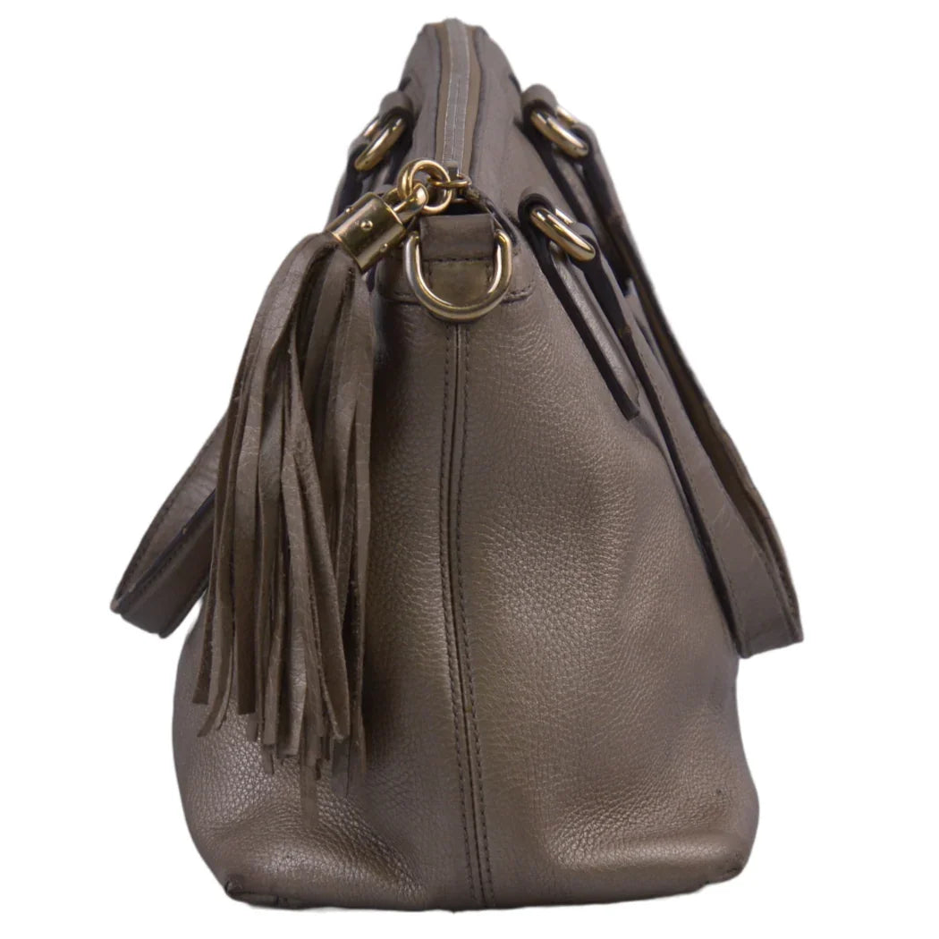 Gucci Interlocking GG Soho Working Tote Bag, Metallic Champagne