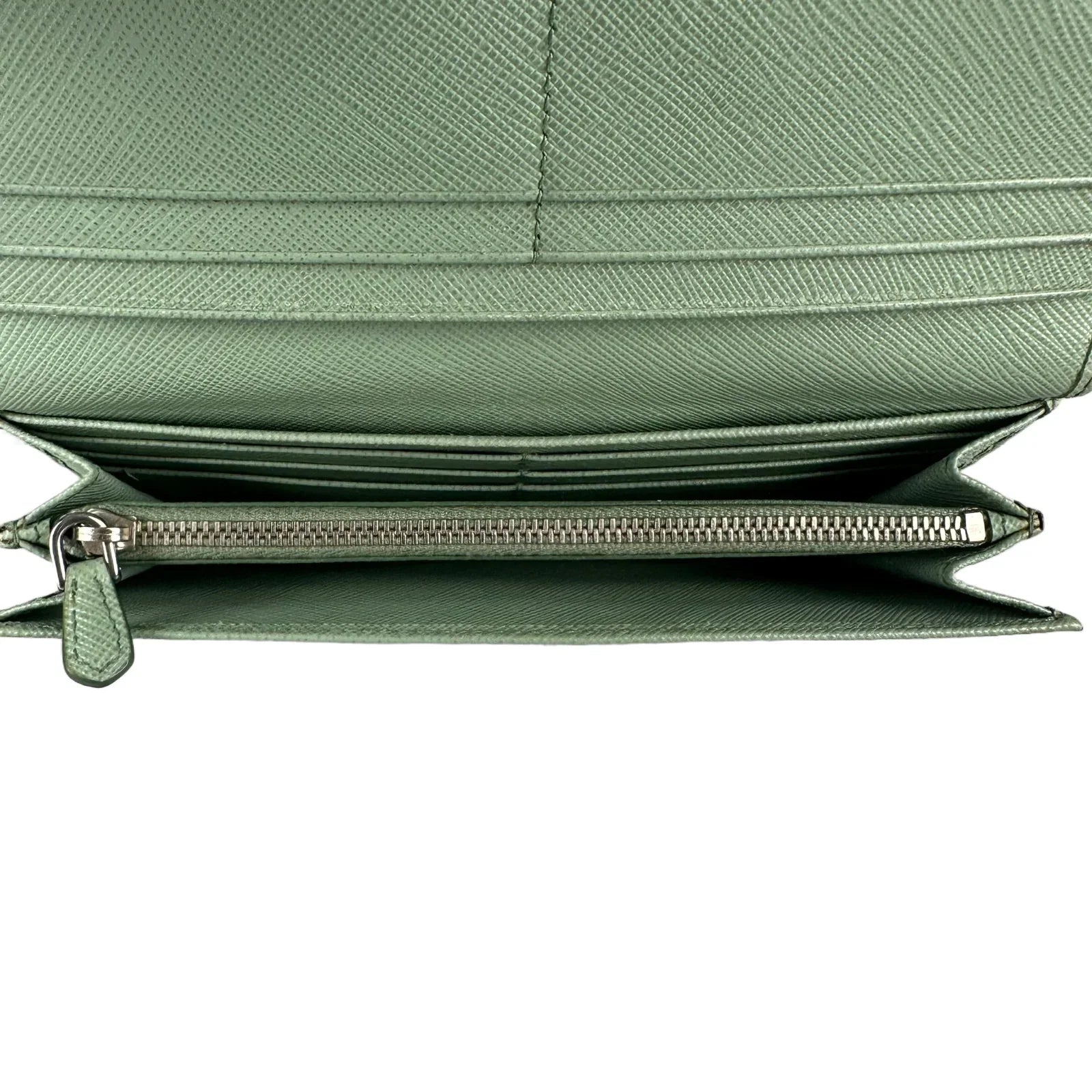 Prada Saffiano Metal Acquamarina Long Folio Leather Wallet